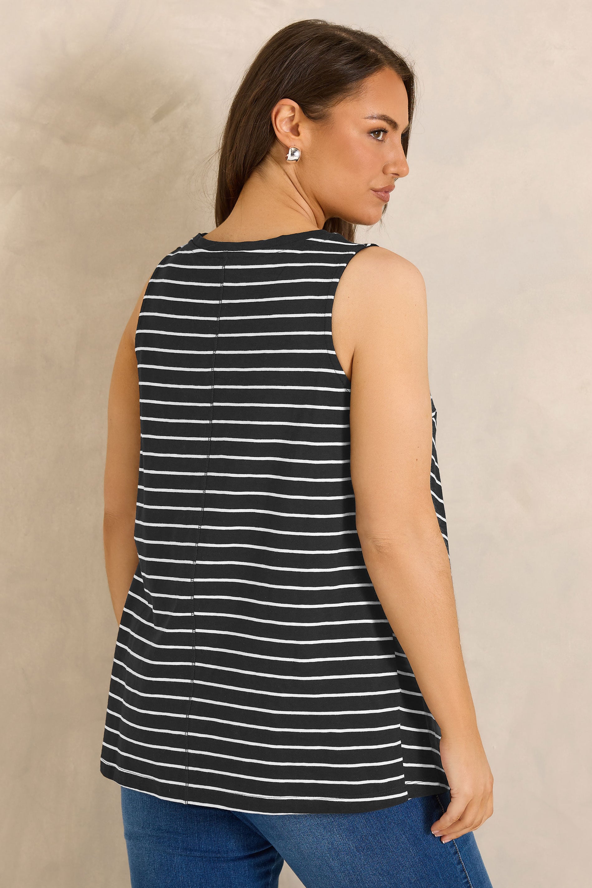 EVANS Plus Size 2 Pack Blue & Black Cotton Vest Tops 5