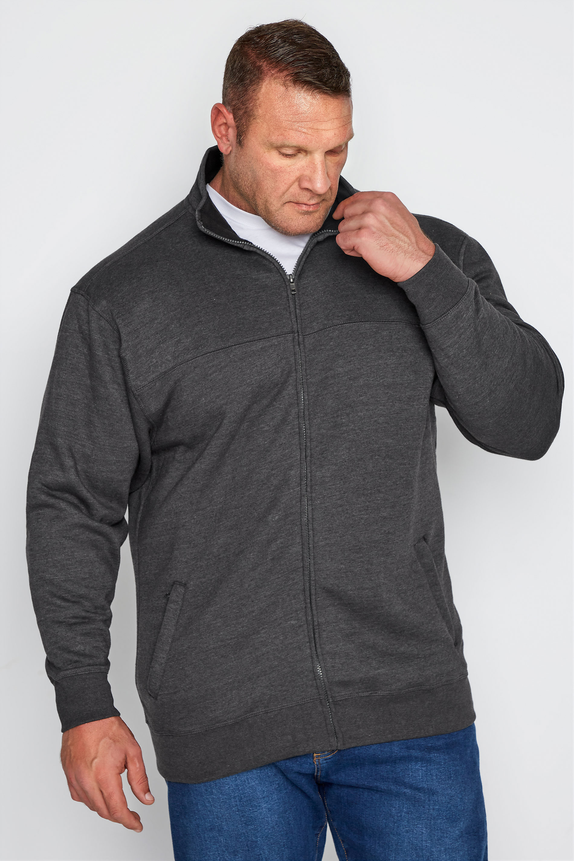 KAM Charcoal Grey Zip Through Sweatshirt_A.jpg