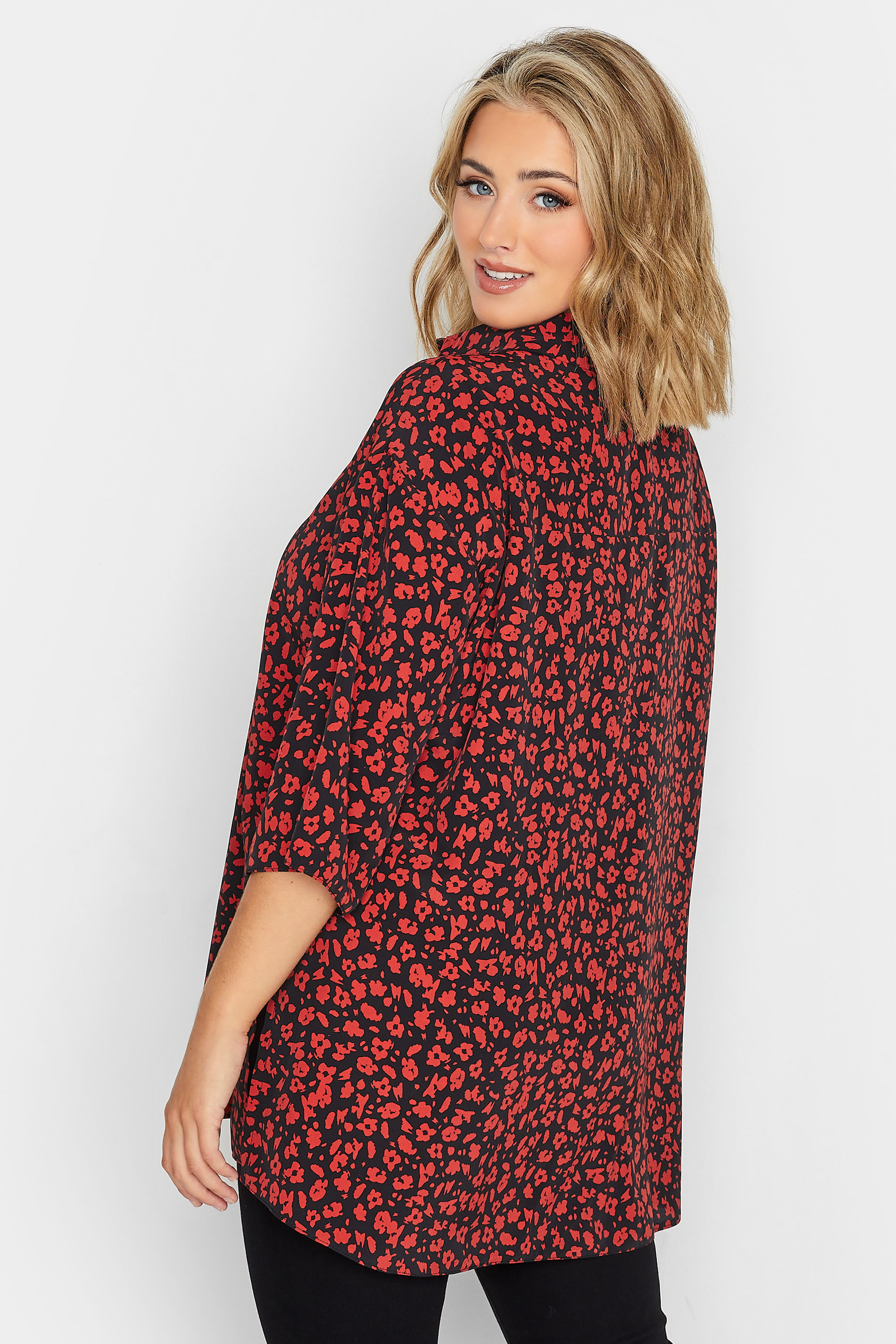 YOURS Plus Size Red Floral Print Shirt | Yours Clothing 3
