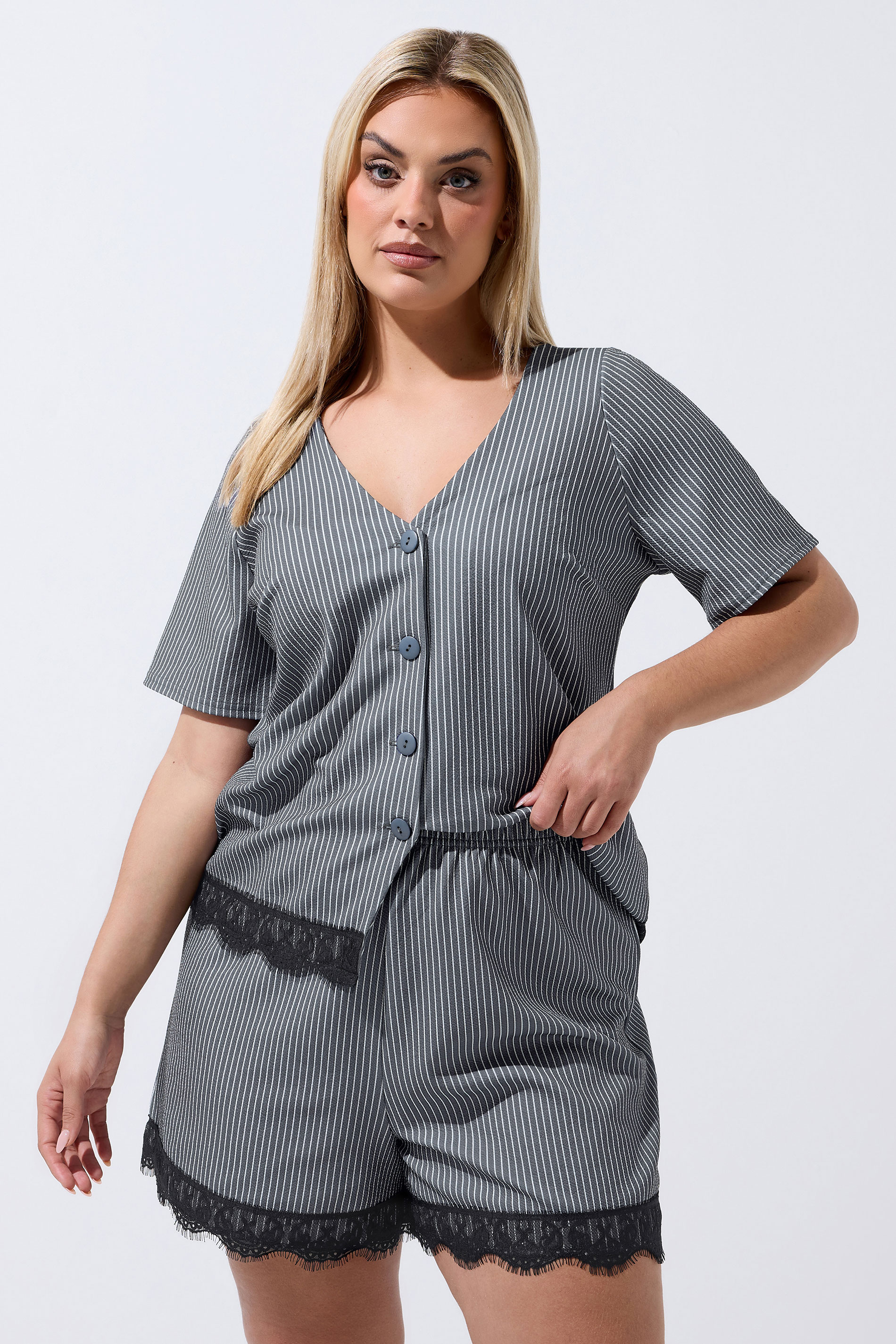 LIMITED COLLECTION Plus Size Grey Pinstripe Shorts | Yours Clothing 3