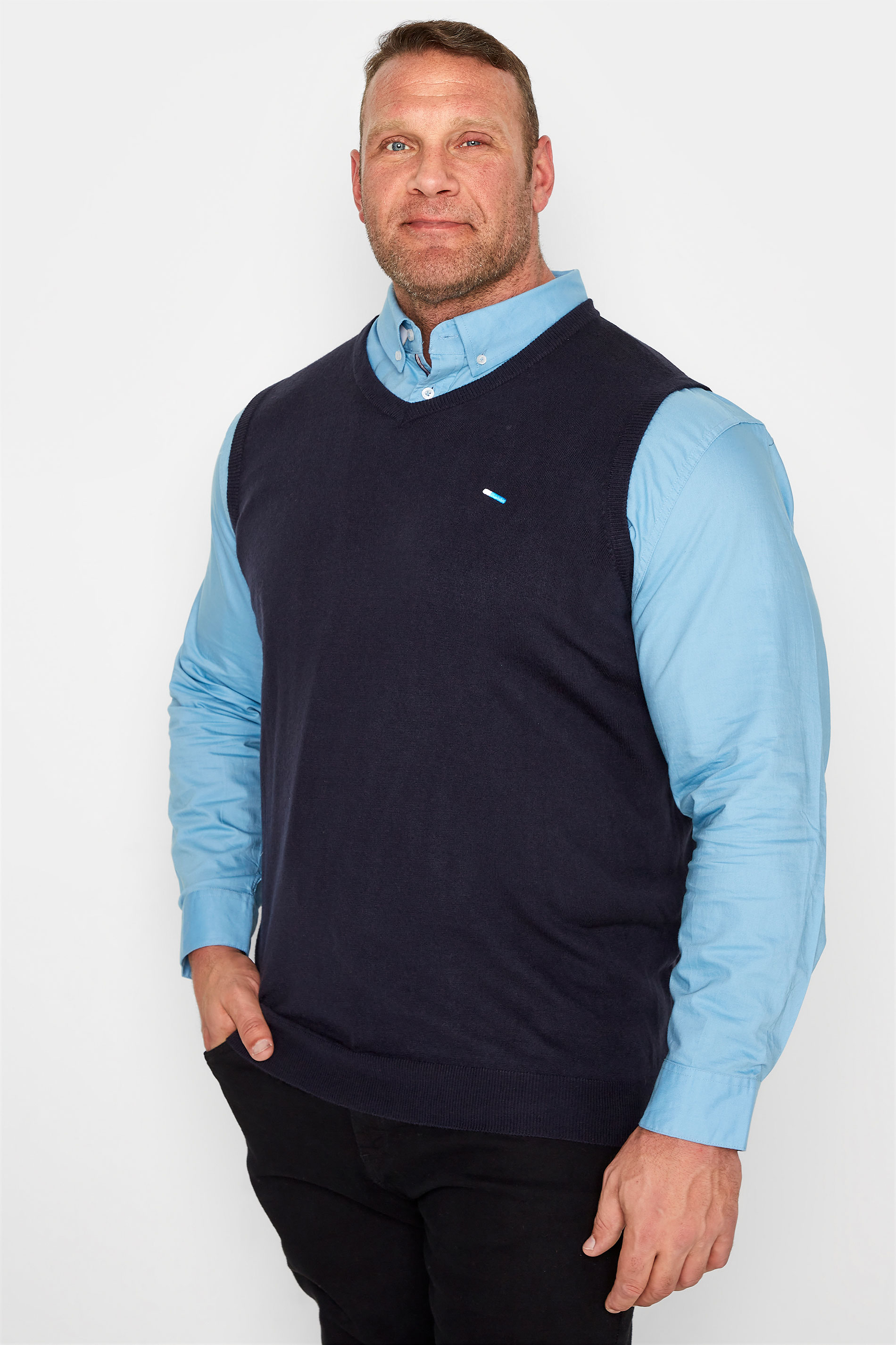 BadRhino Big & Tall Navy Blue Essential Sleeveless Knitted Jumper 1