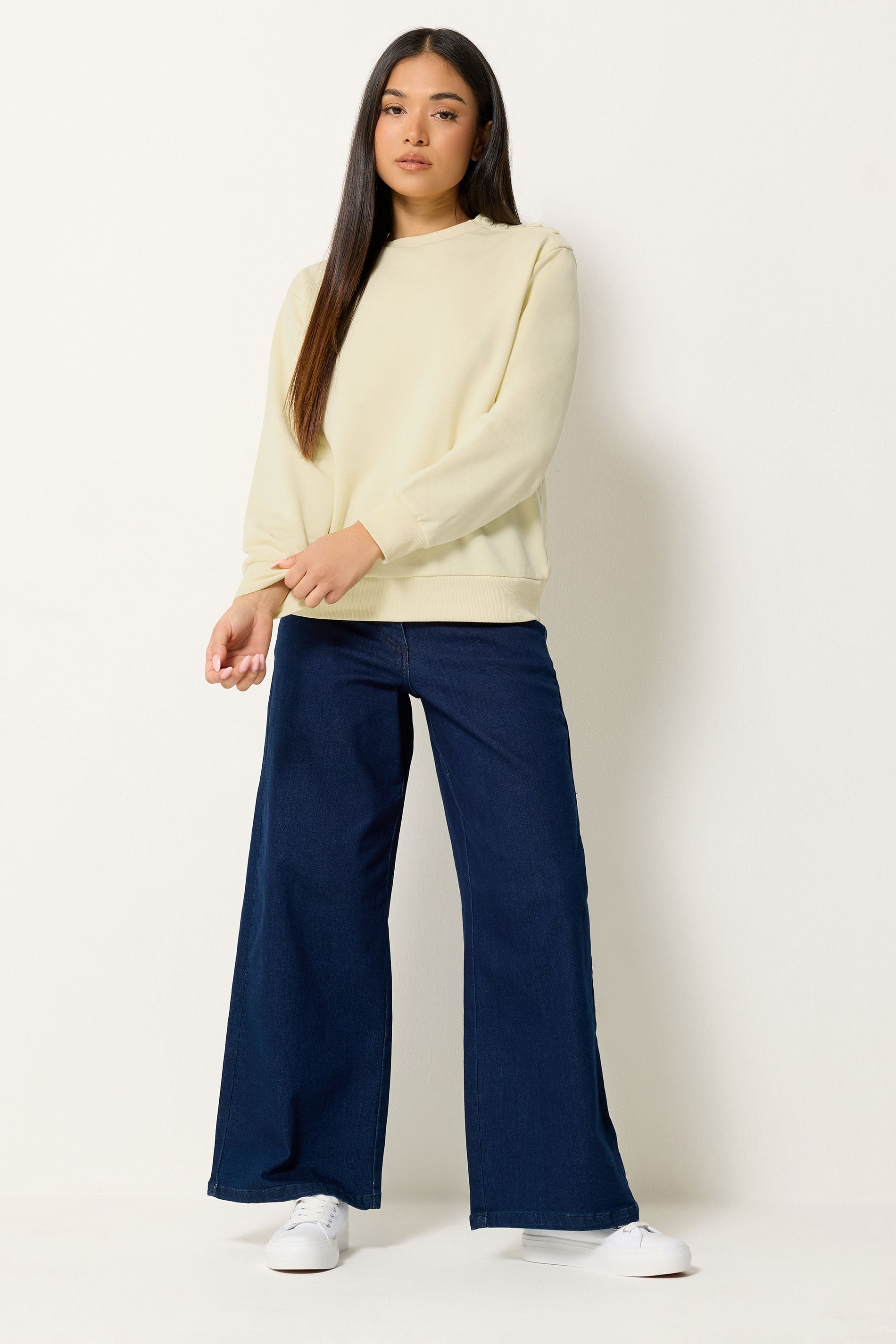 M&Co Petite Yellow Button Detail Sweatshirt | M&Co 1