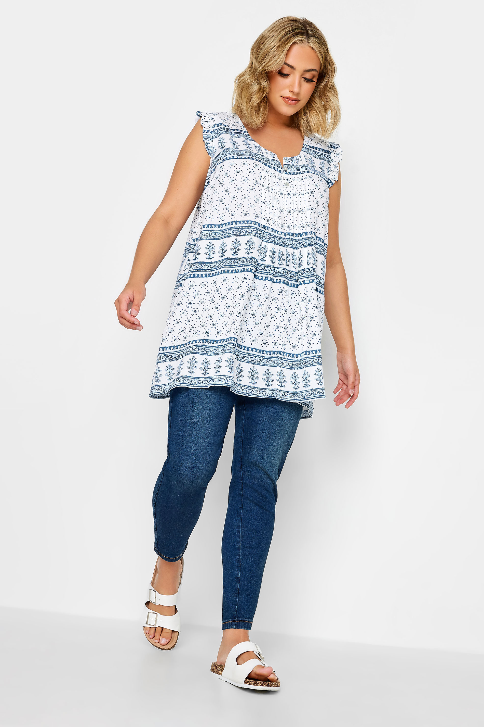 YOURS Plus Size White Embroidery Print Pintuck Top | Yours Clothing 2