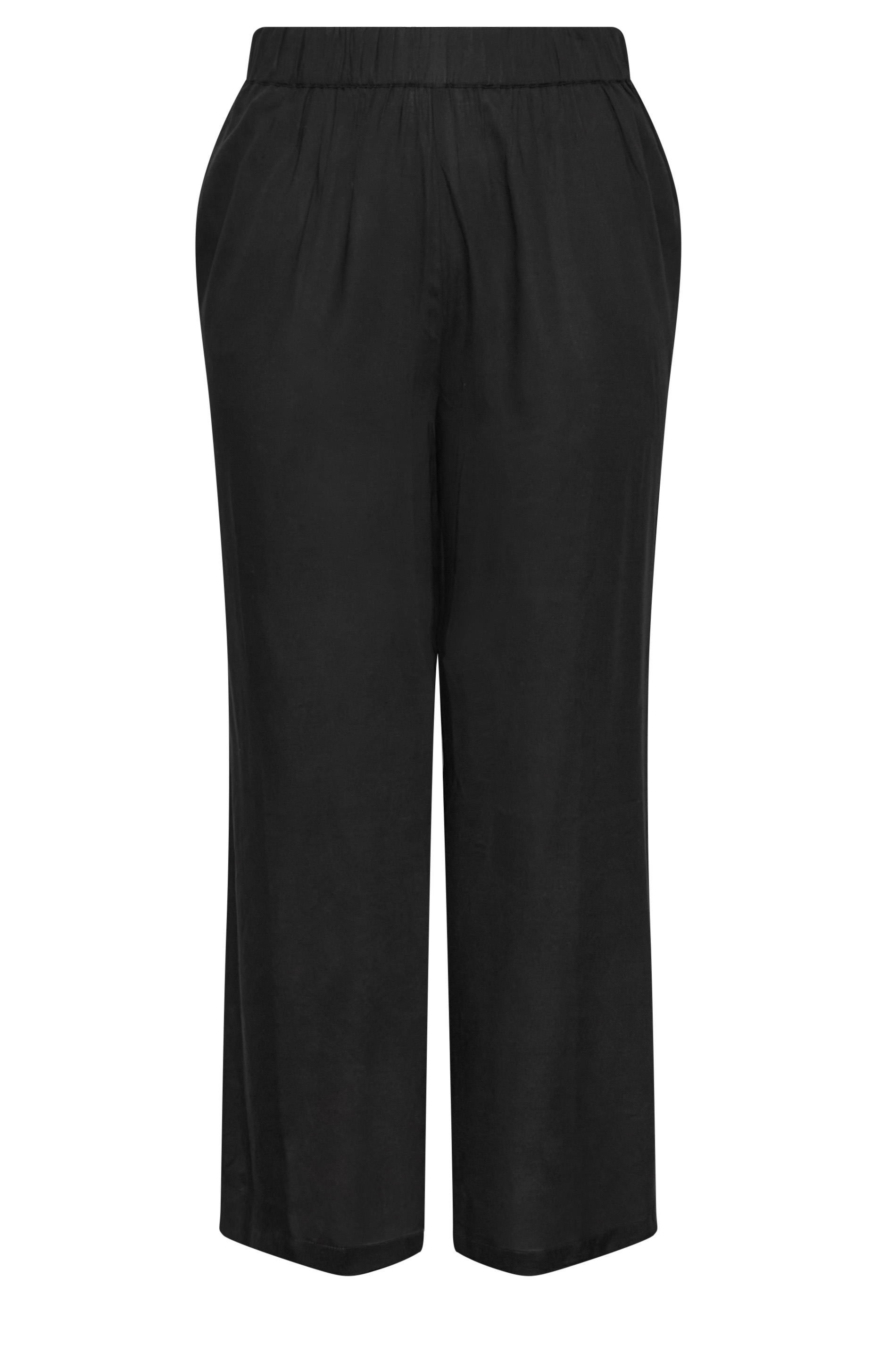 YOURS Plus Size Black Pull-On Wide Leg Trousers | Yours Clothing
