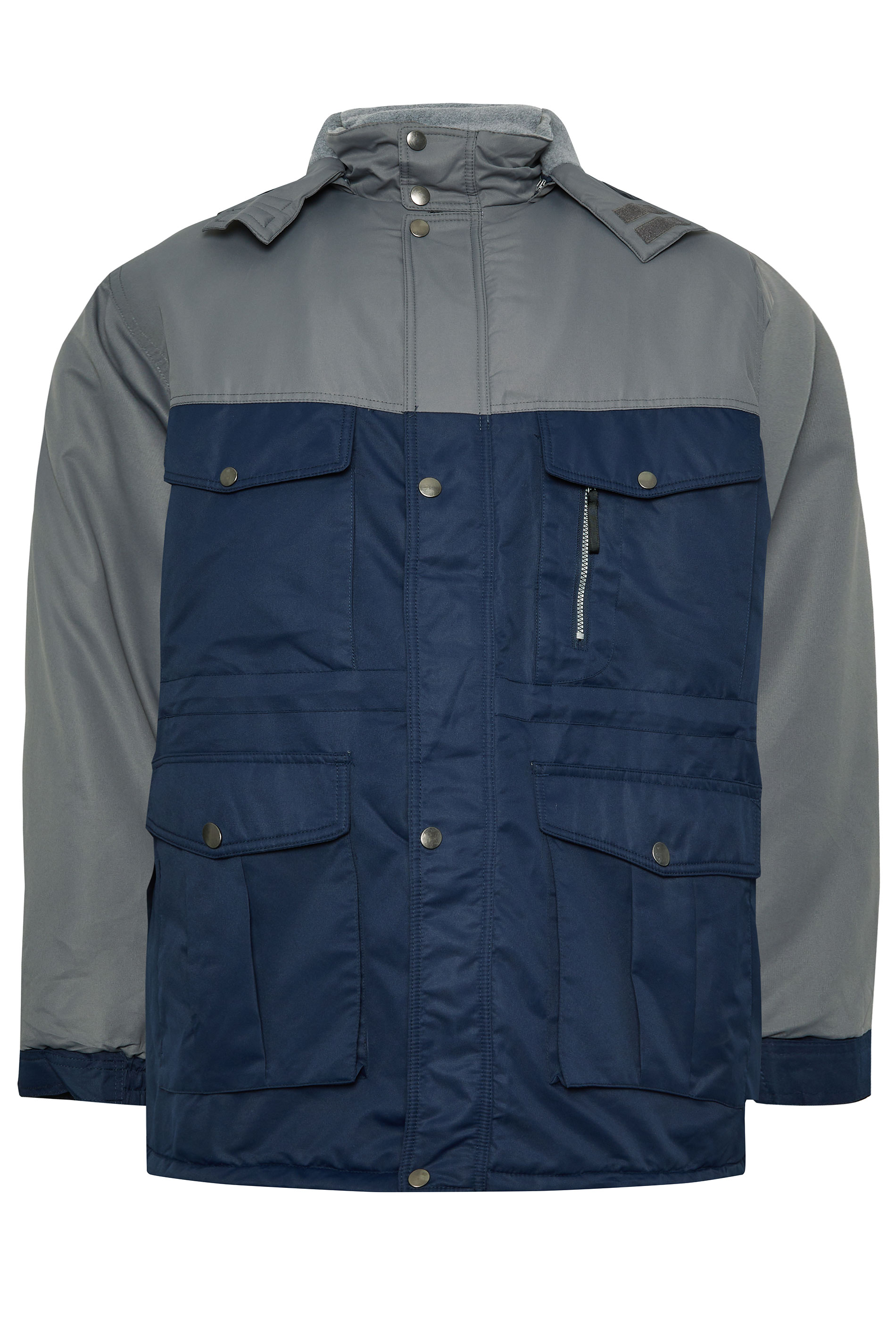 BadRhino Big & Tall Grey & Blue Fleece Lined Hooded Coat | BadRhino 1