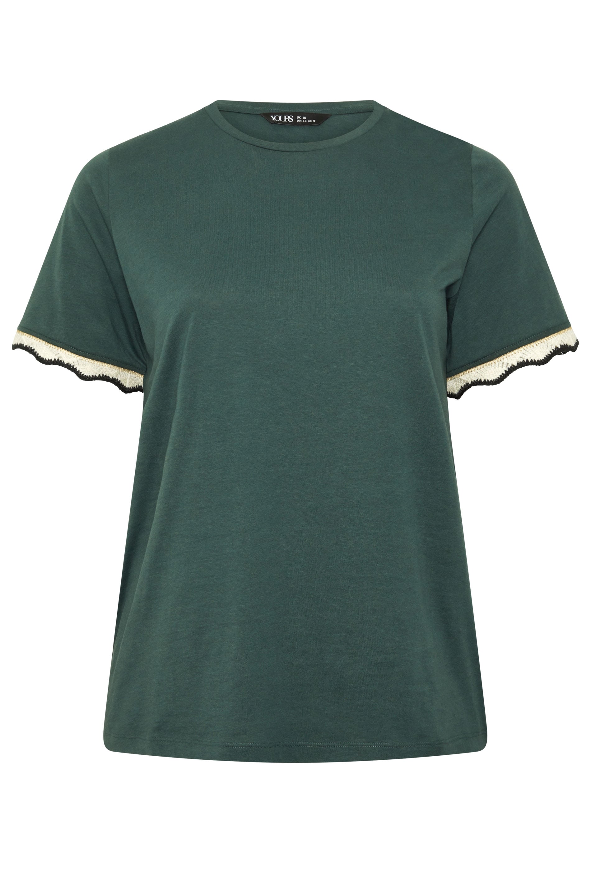 YOURS Plus Size Green Metallic Crochet Trim T-Shirt | Yours Clothing  5