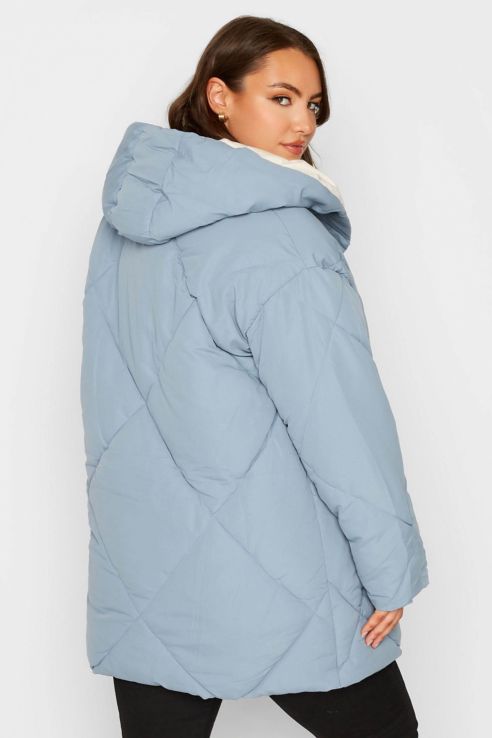 Plus Size Blue Quilted Shawl Collar Coat | Yours Clothing