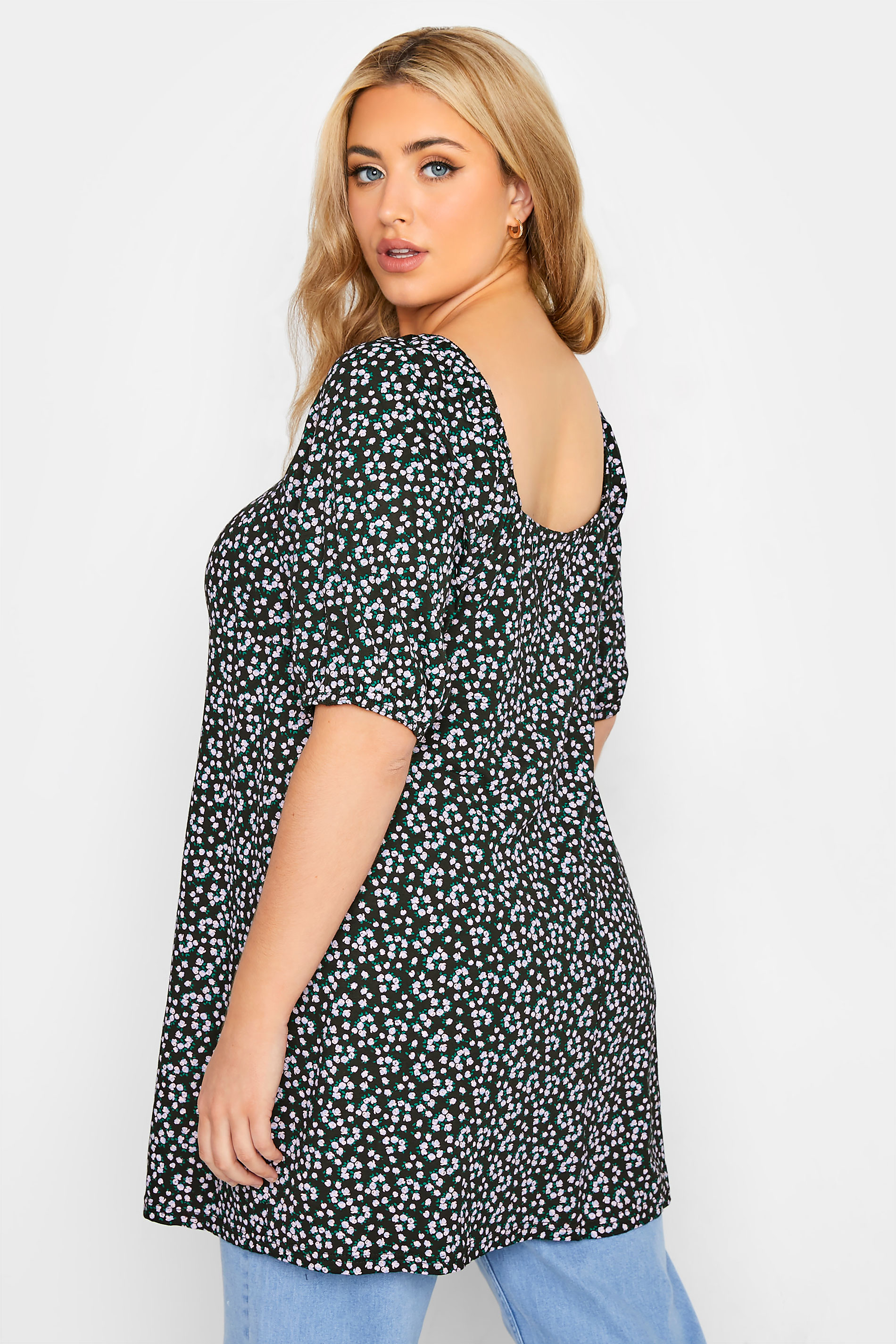 LIMITED COLLECTION Plus Size Black Ditsy Floral Top | Yours Clothing 3