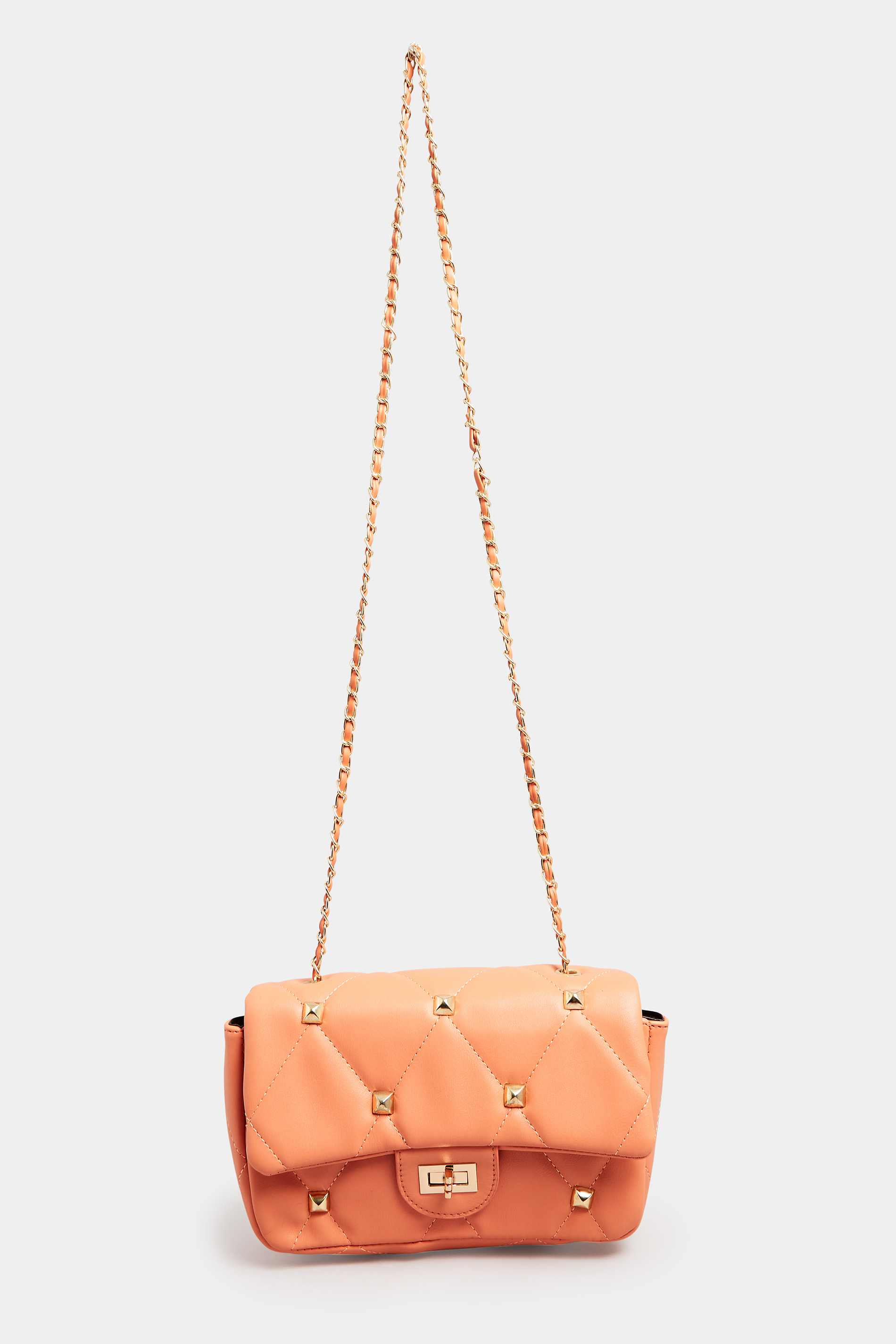 Orange Studded Quilted Chain Bag | Yours Clothing 3