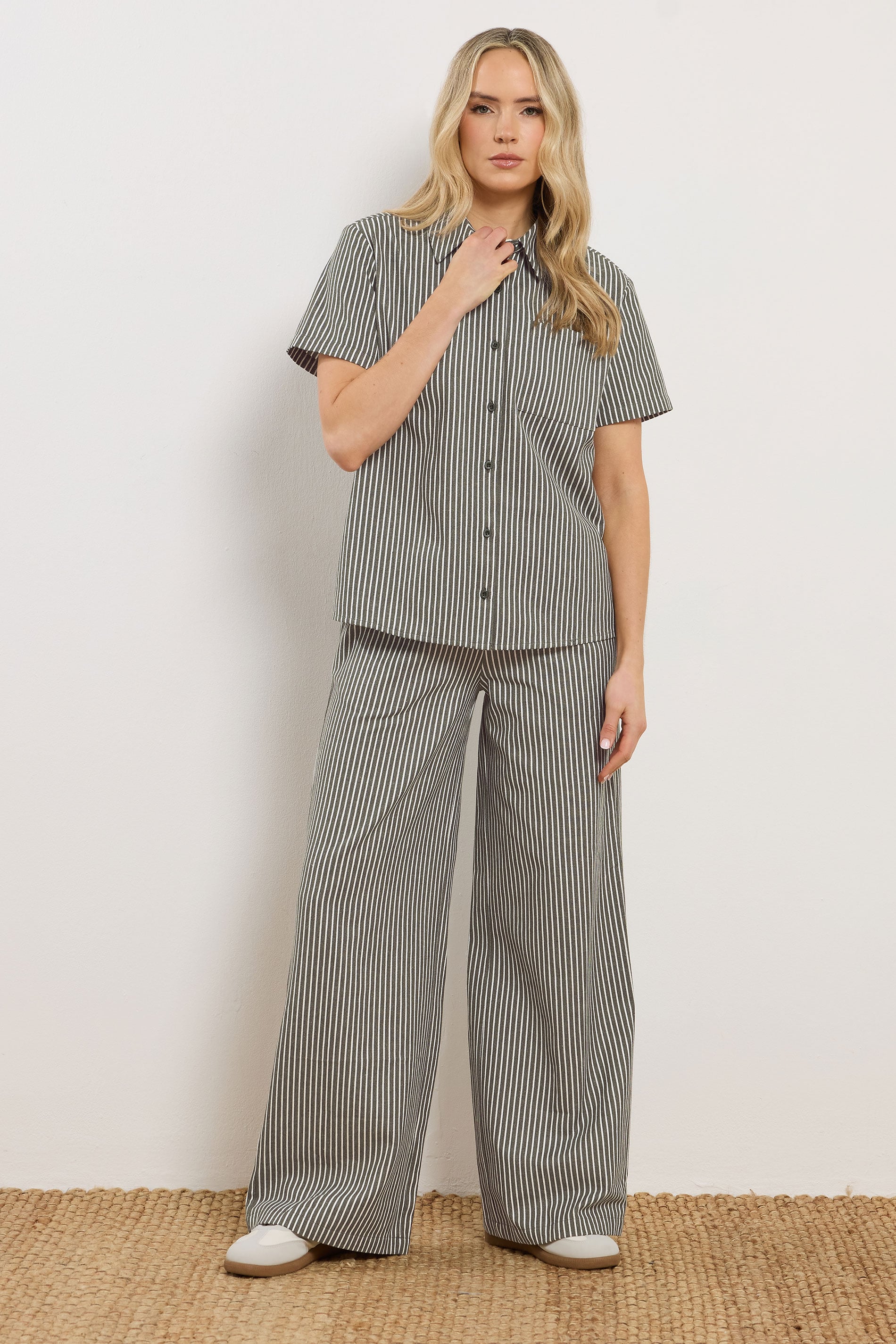 LTS Tall Women's Olive Green Stripe Cotton Wide Leg Trousers | Long Tall Sally 4