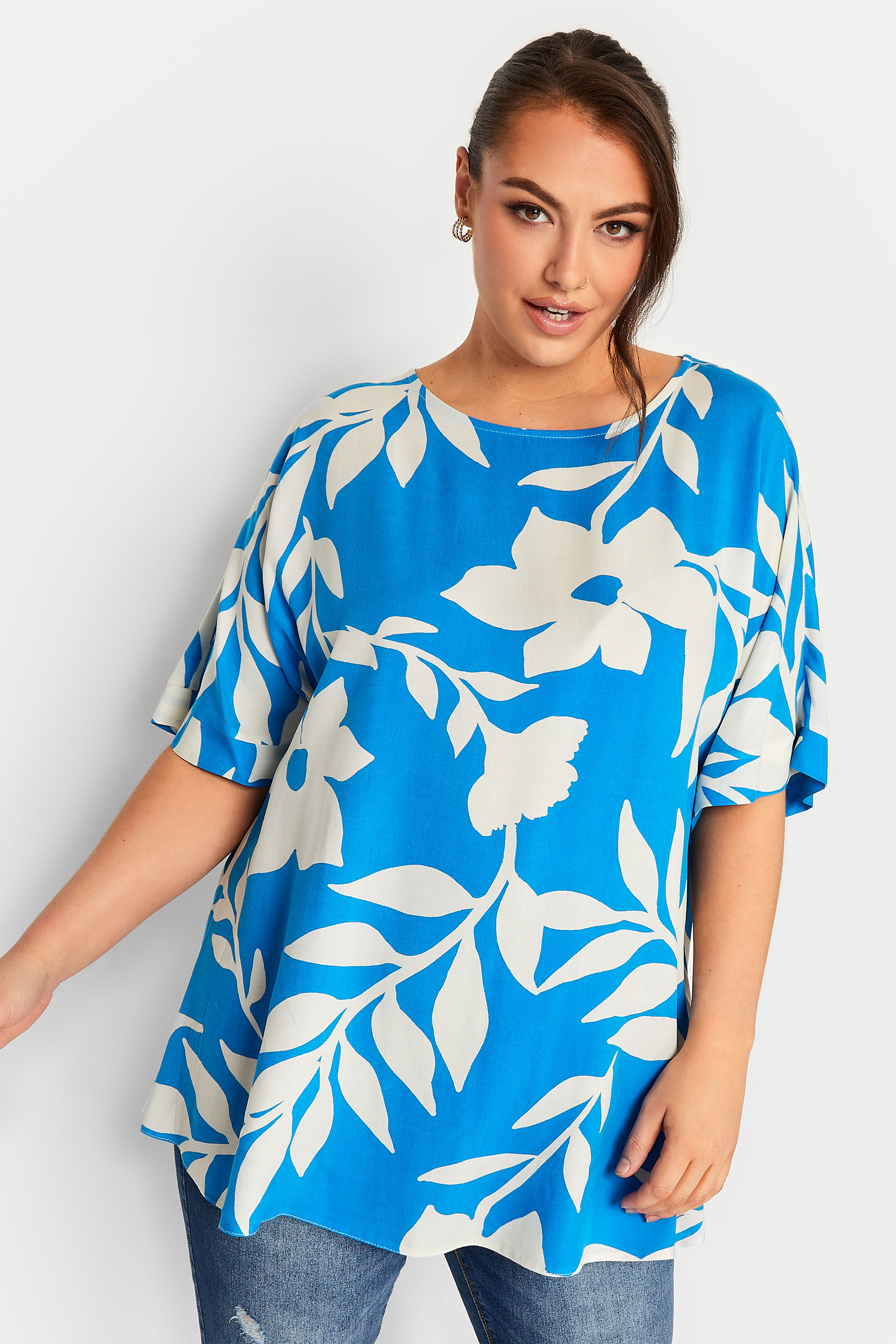 YOURS Curve Plus Size Blue Floral Top | Yours Clothing  1