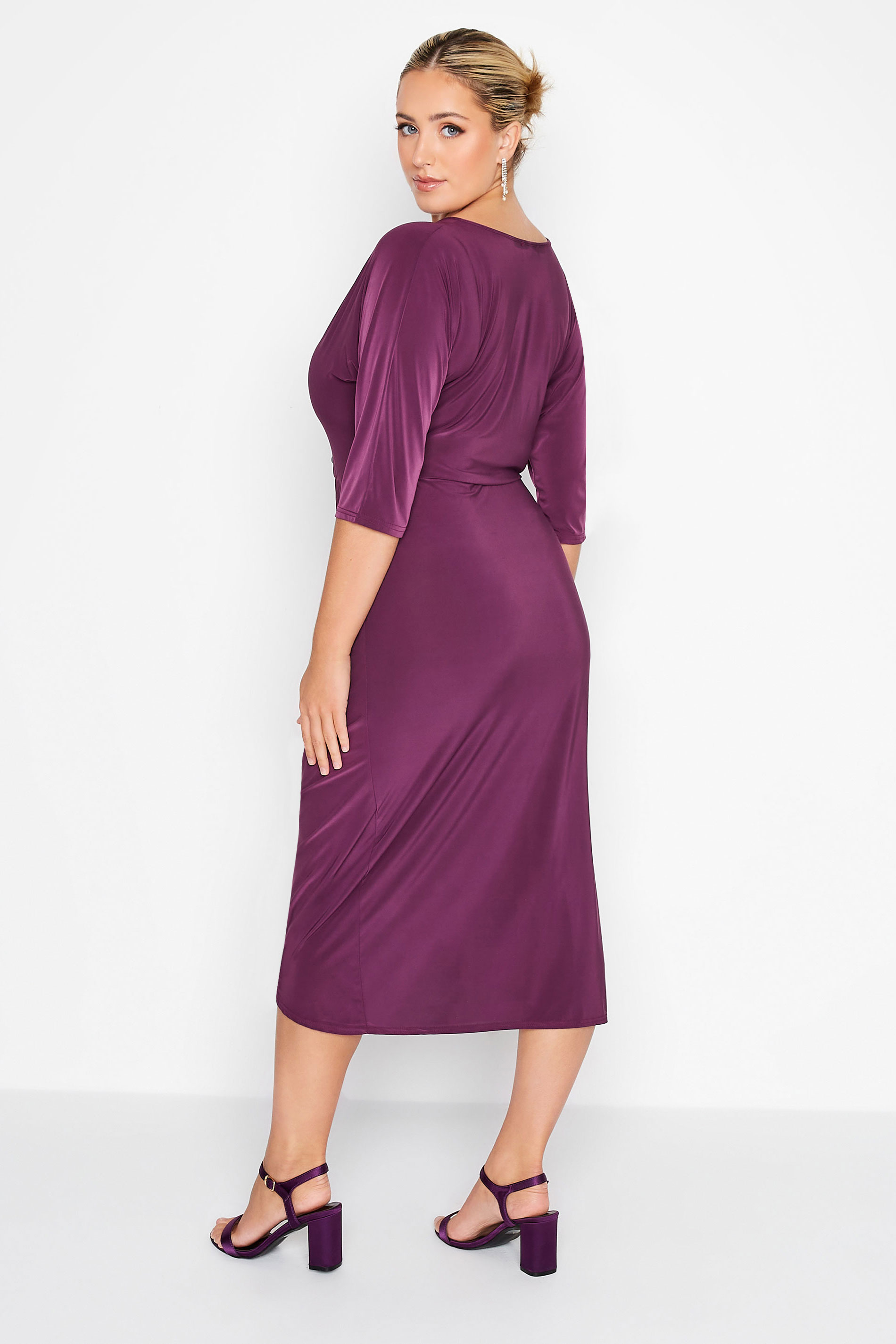 YOURS LONDON Plus Size Purple Ruffle Wrap Bodycon Dress | Yours Clothing 3