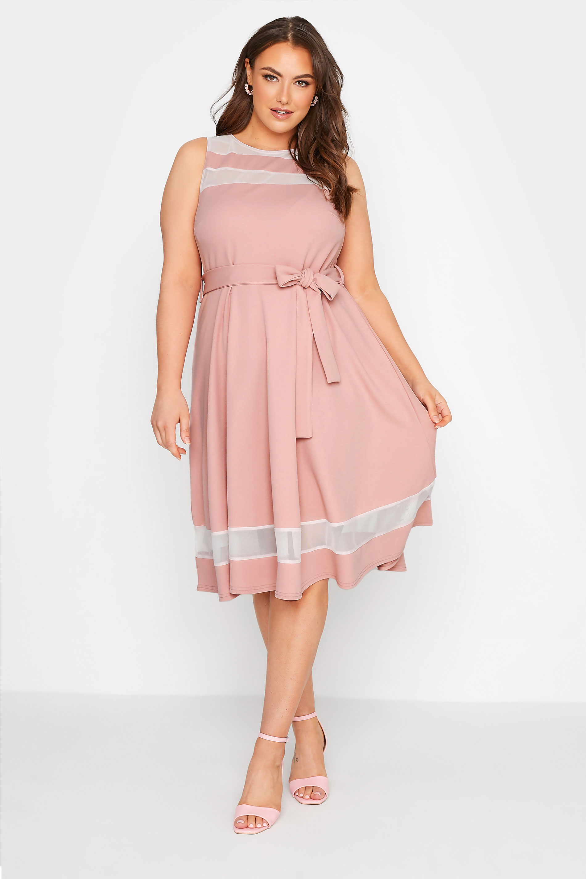 Robes Grande Taille Grande taille  Robes Patineuses | YOURS LONDON - Robe Rose Patineuse avec Ceinture - MV76925
