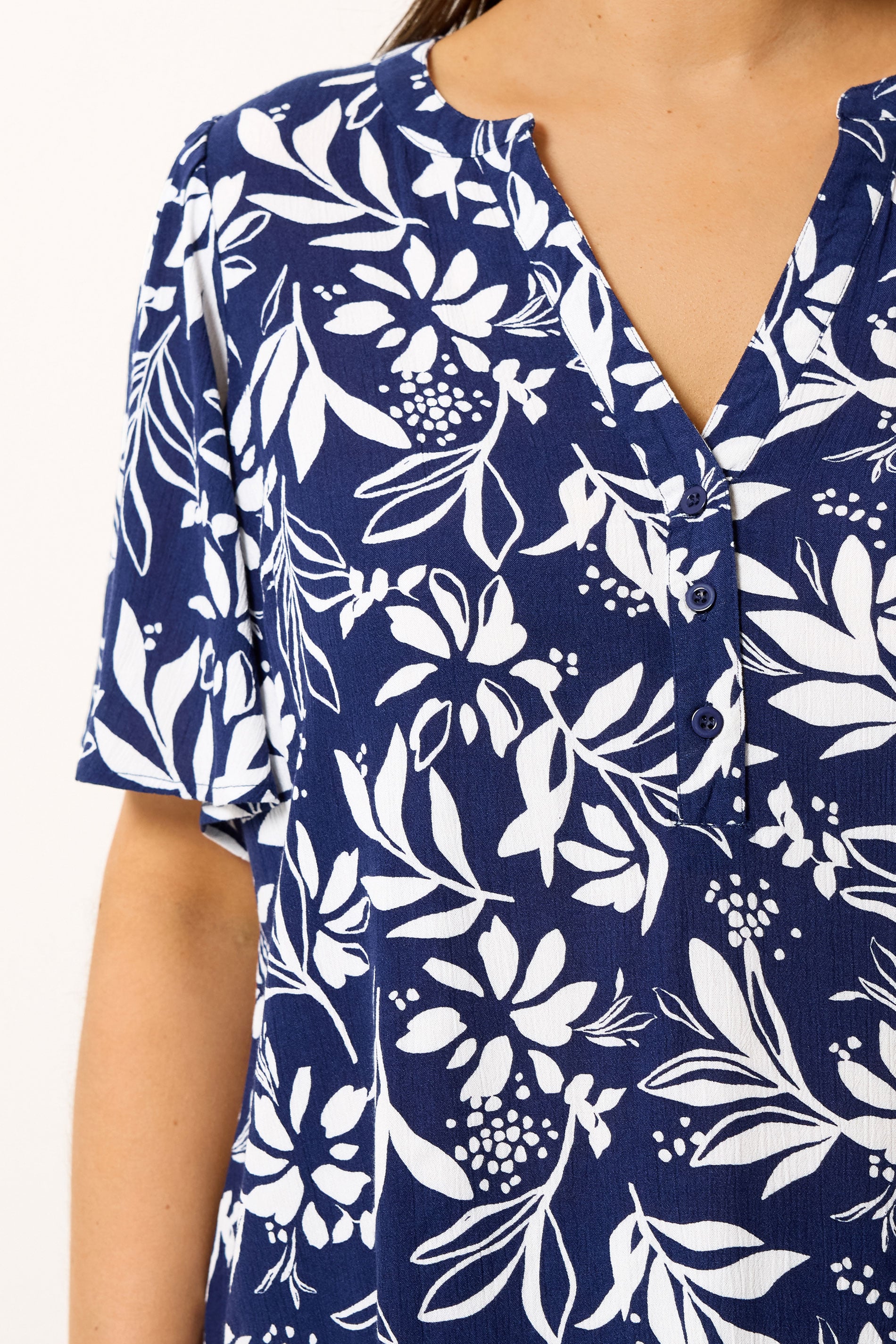YOURS Plus Size Navy Blue Leaf Notch Neck Top | Yours Clothing 4