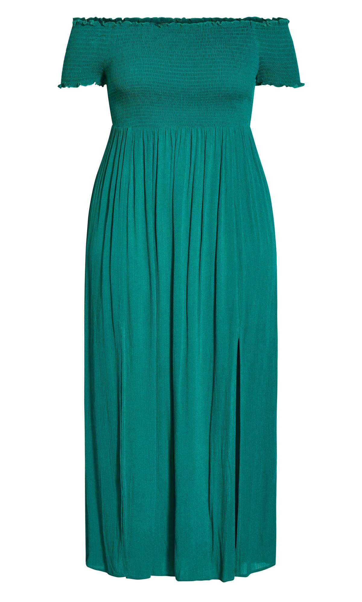 Evans Teal Green Bardot Shirred Maxi Dress 3