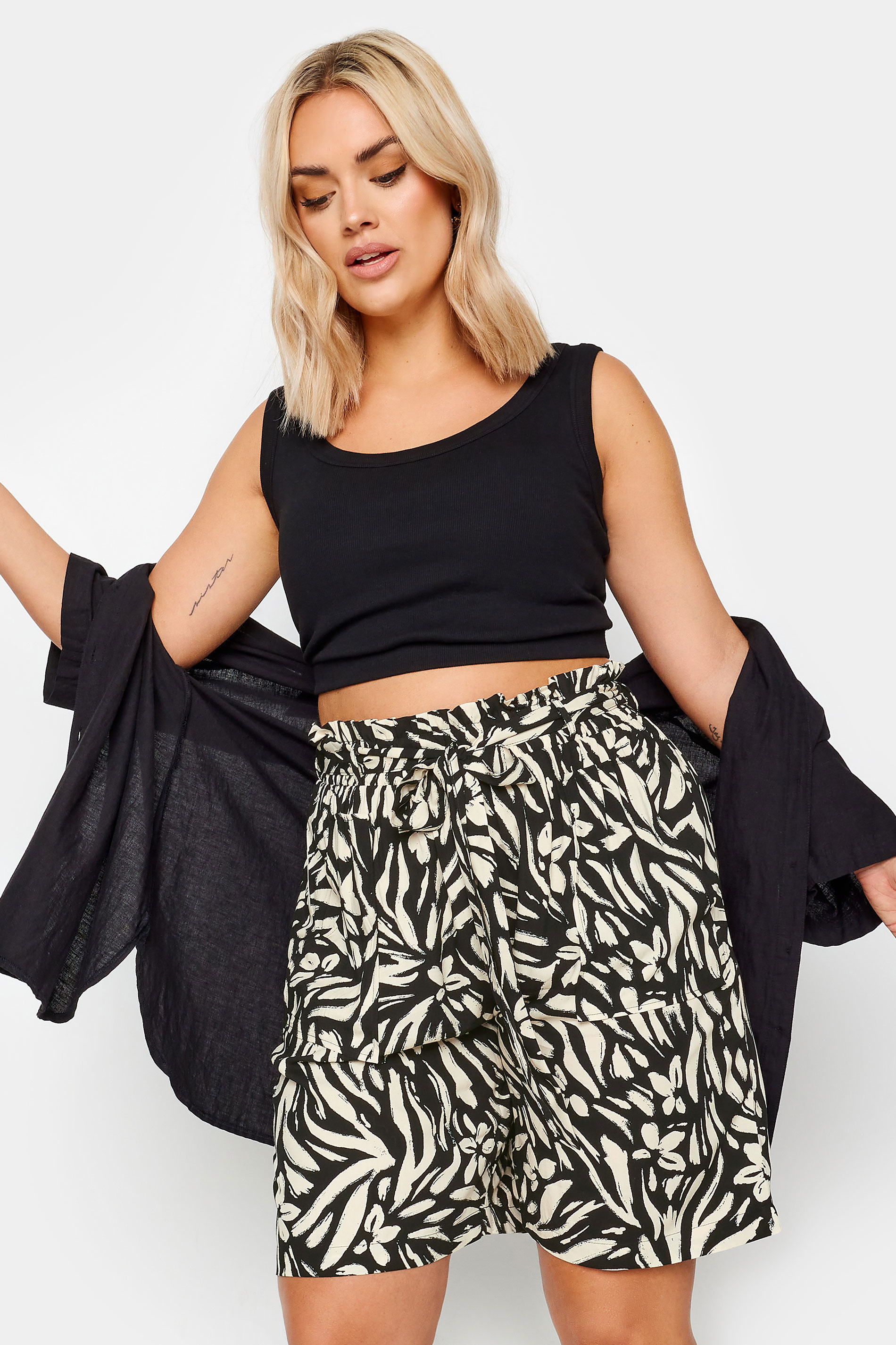 YOURS Plus Size Black Zebra Print Paperbag Shorts | Yours Clothing 2
