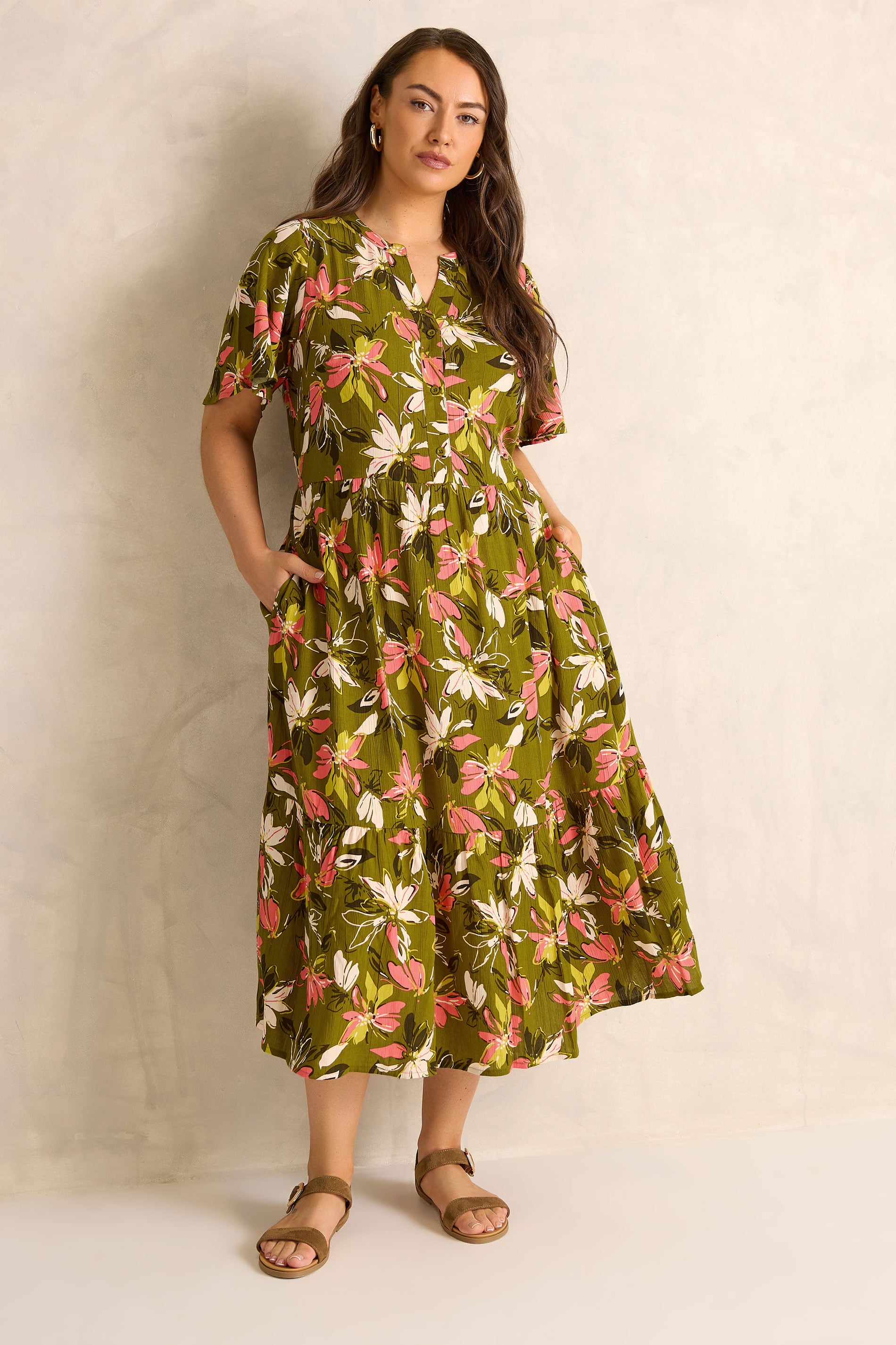 EVANS Plus Size Green Floral Tiered Dress | Evans 2
