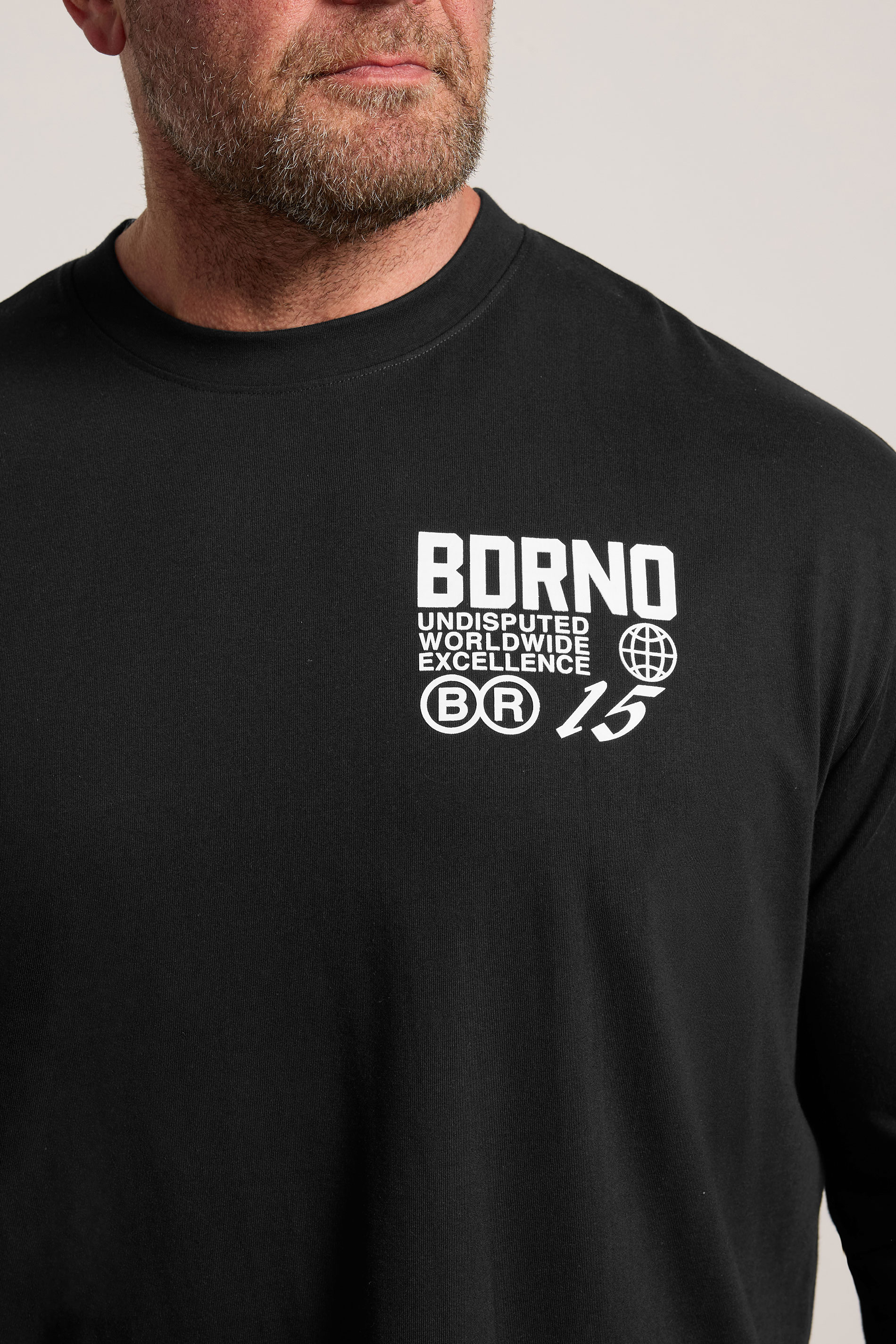 BDRNO Premium Big & Tall Black Printed Long Sleeve T-Shirt | BadRhino 8