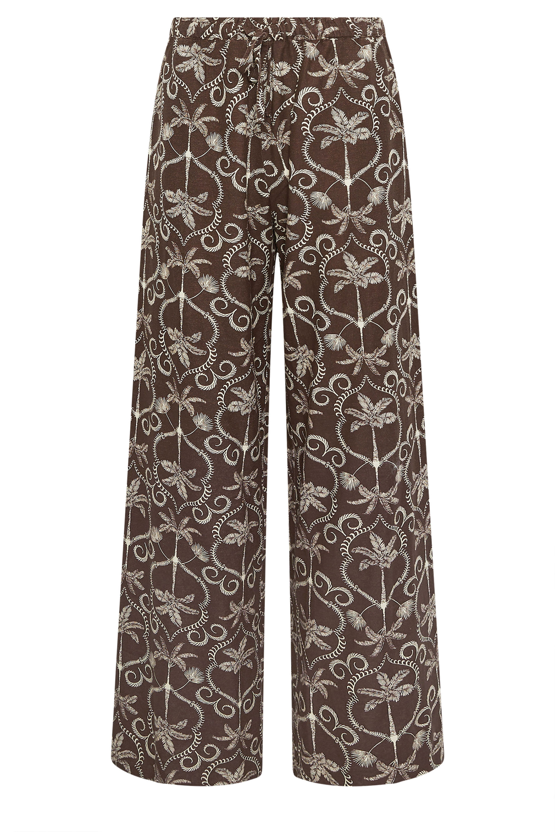 LTS Tall Women's Chocolate Brown Palm Print Wide Leg Linen Trousers | Long Tall Sally 5
