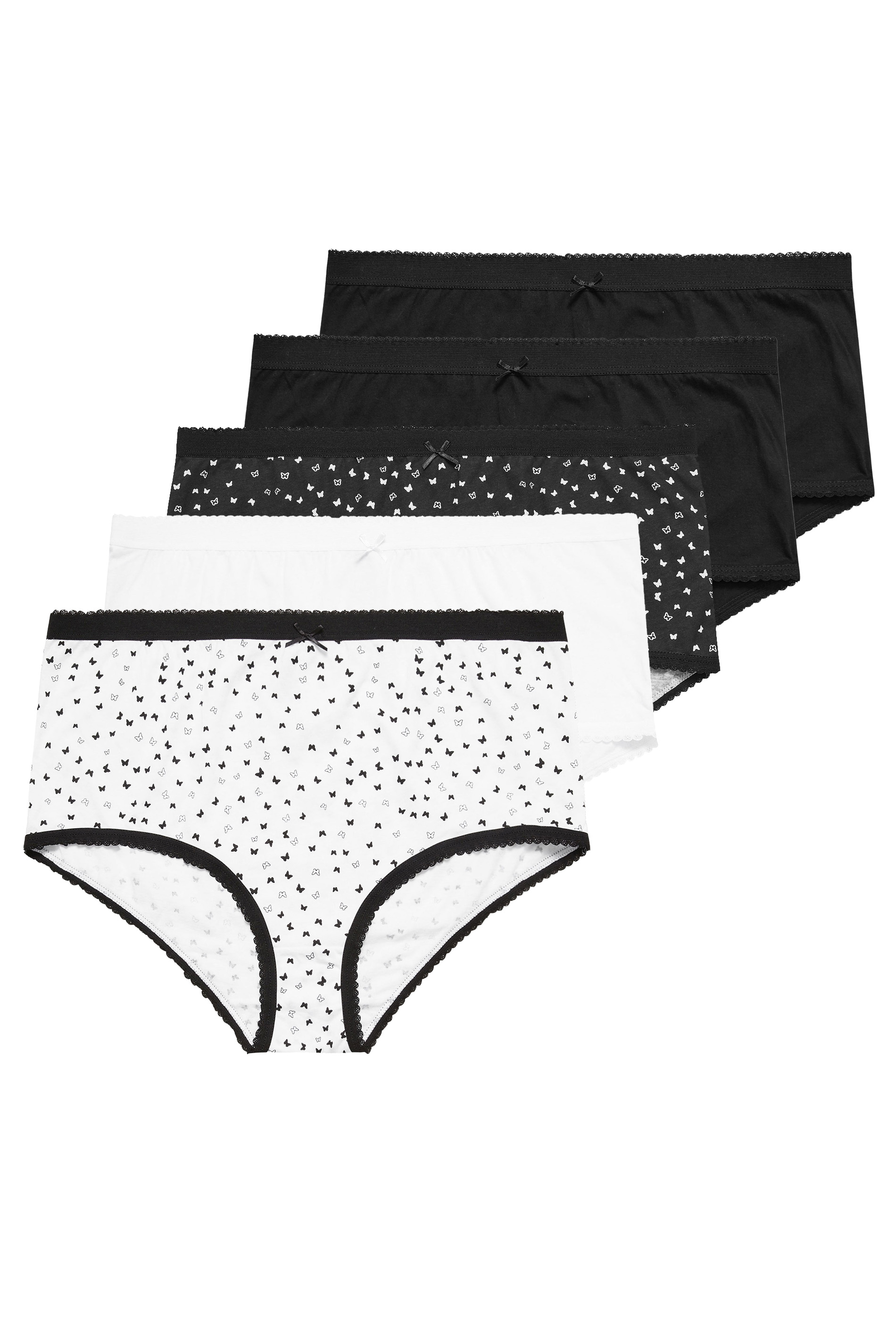 YOURS 5 PACK Plus Size Black & White Butterfly Design High Waisted Full Briefs | Yours Clothing 3
