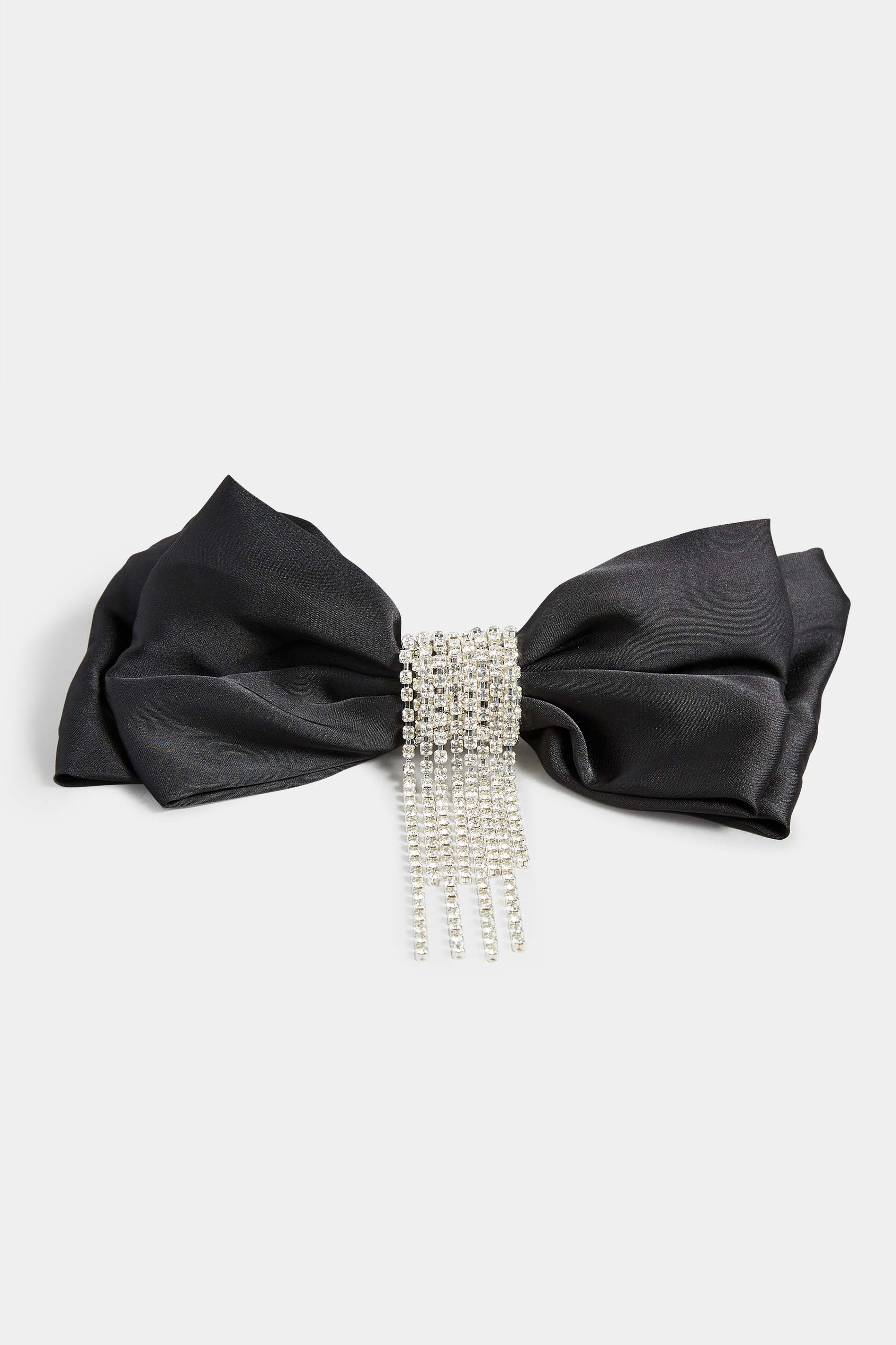 Black Diamante Tassel Bow Hair Clip | Yours Clothing 2