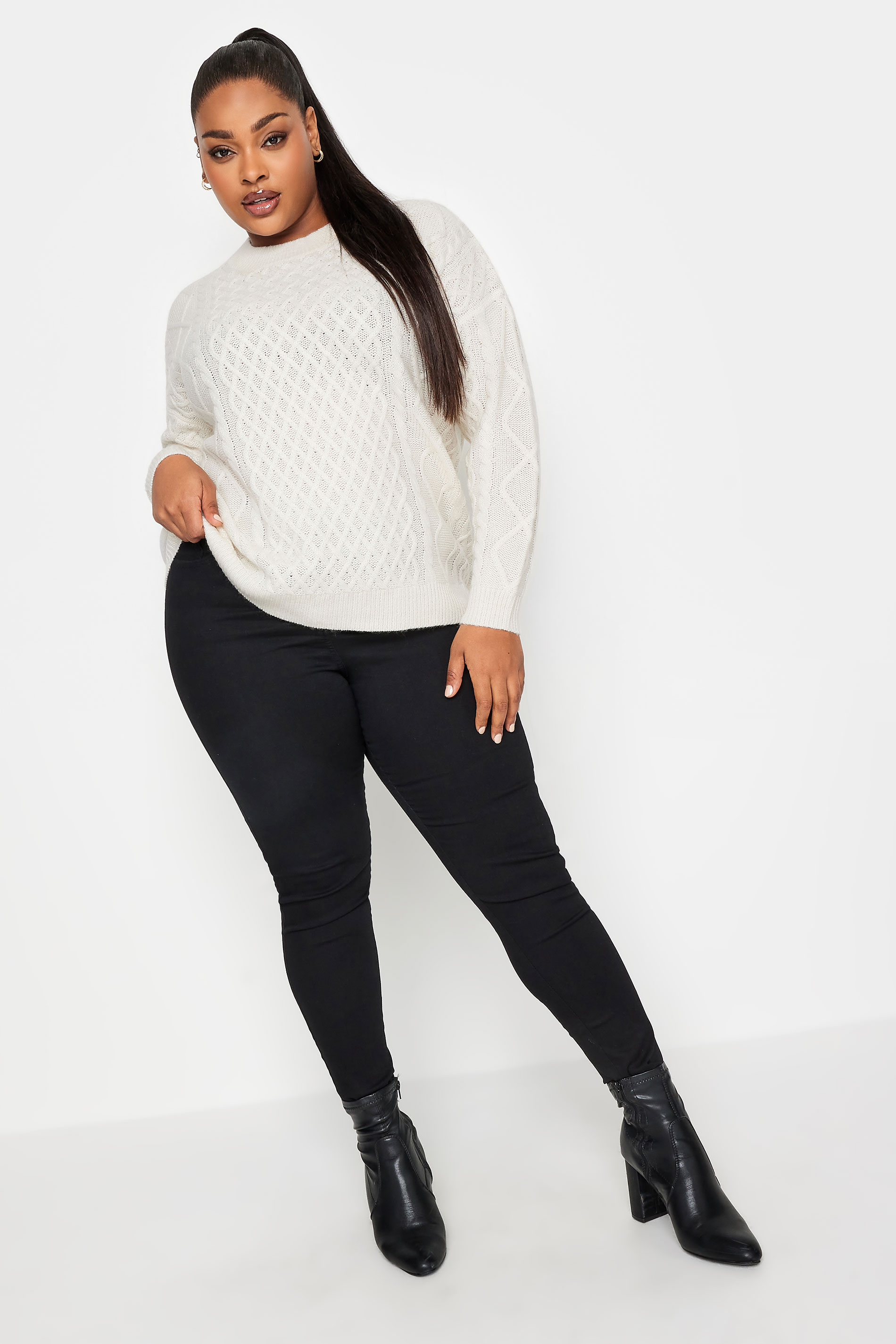 YOURS Plus Size White Cable Knit Jumper | Yours Clothing 3