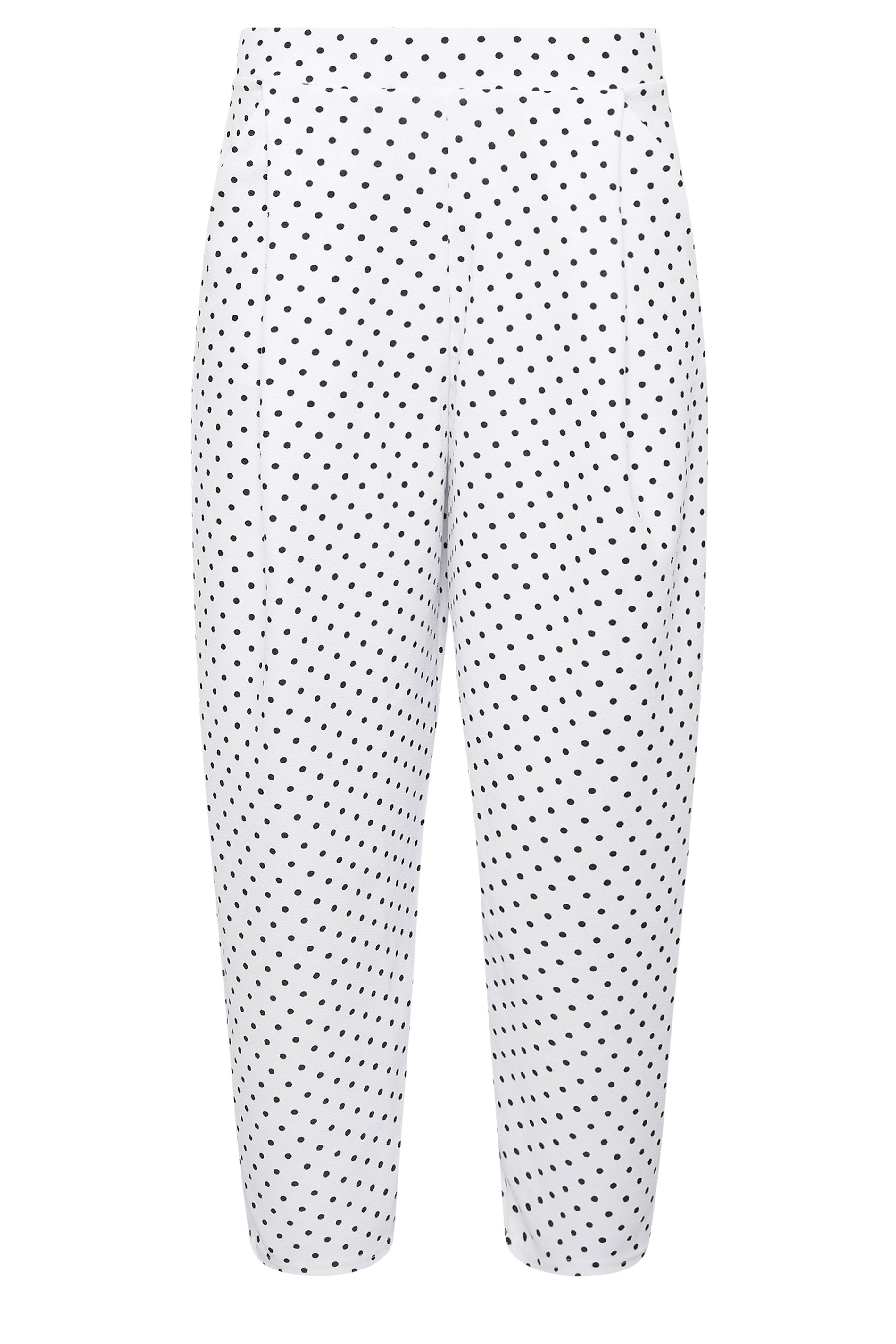 PixieGirl Petite Women's White Polka Dot Crinkle Barrel Leg Trousers | PixieGirl 8