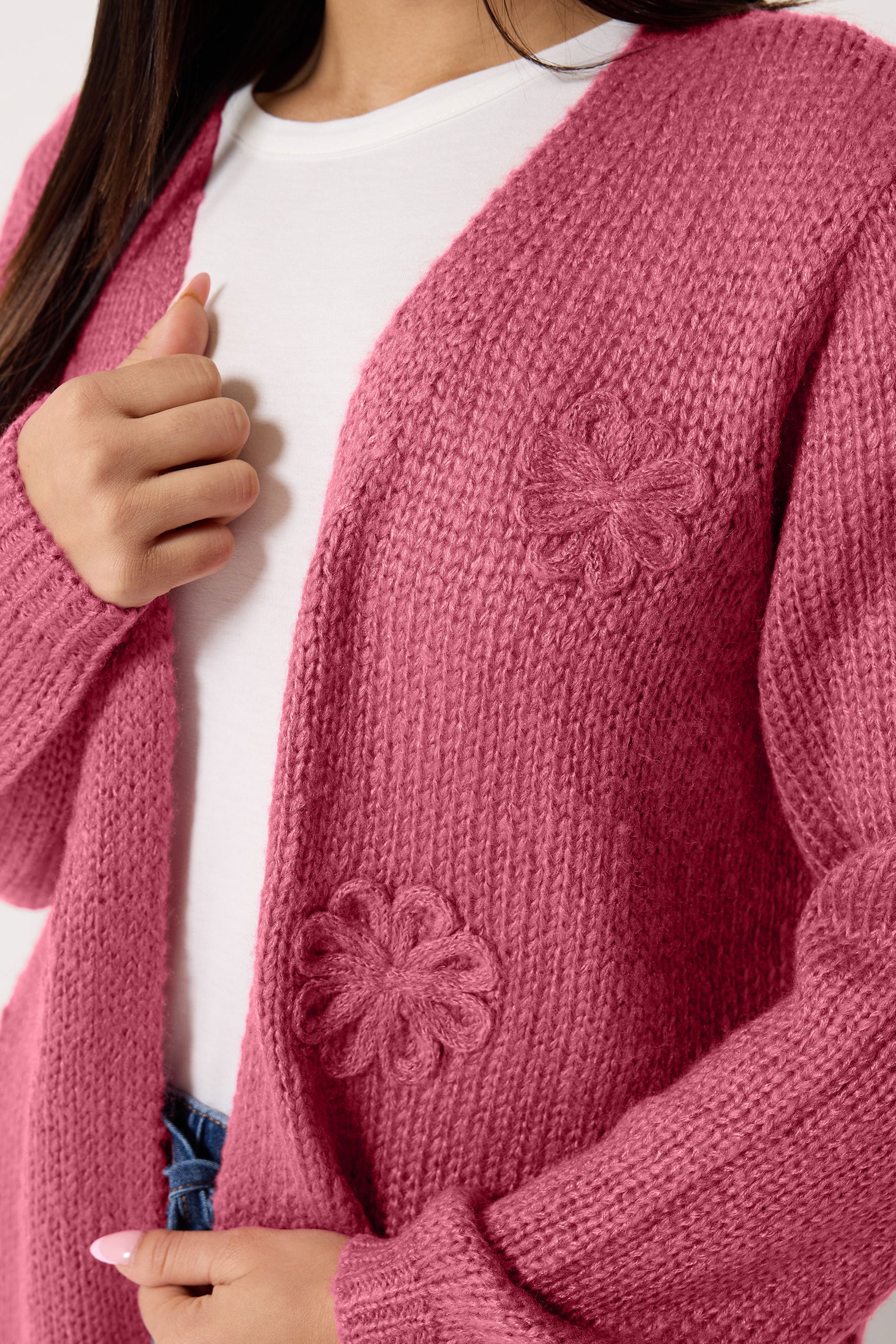 M&Co Petite Pink Flower Embroidered Knitted Cardigan | M&Co 4