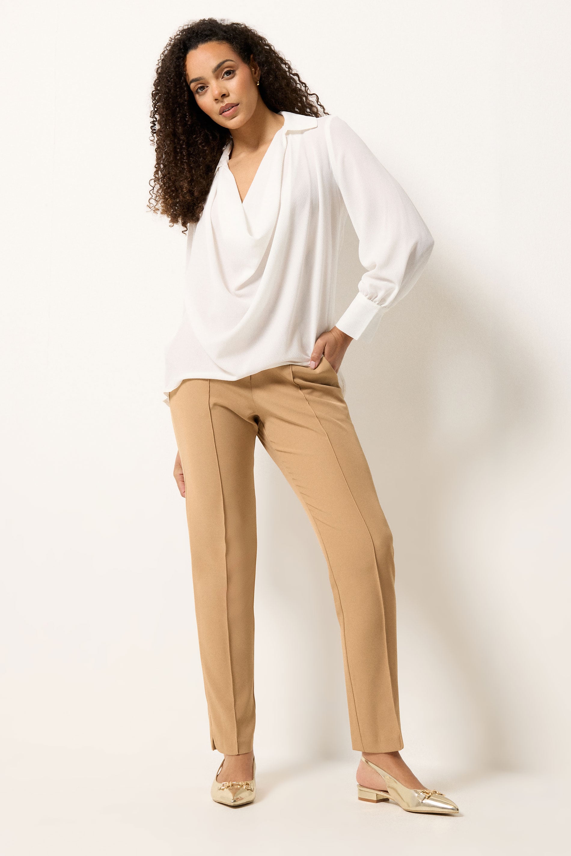 M&Co Ivory White Drape Front Blouse | M&Co 1