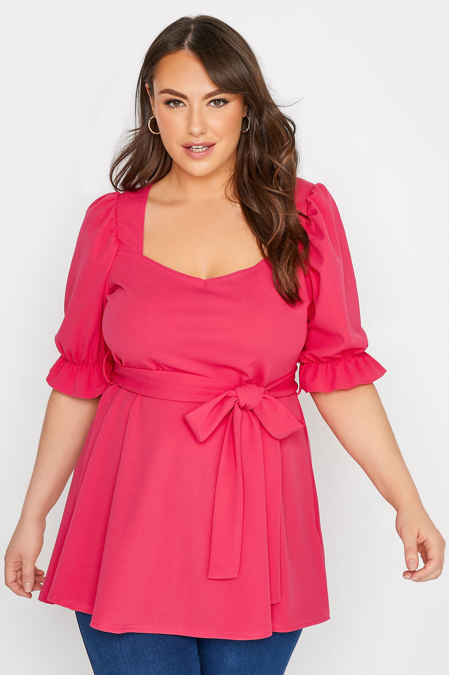 YOURS LONDON Curve Hot Pink Sweetheart Peplum Top 1