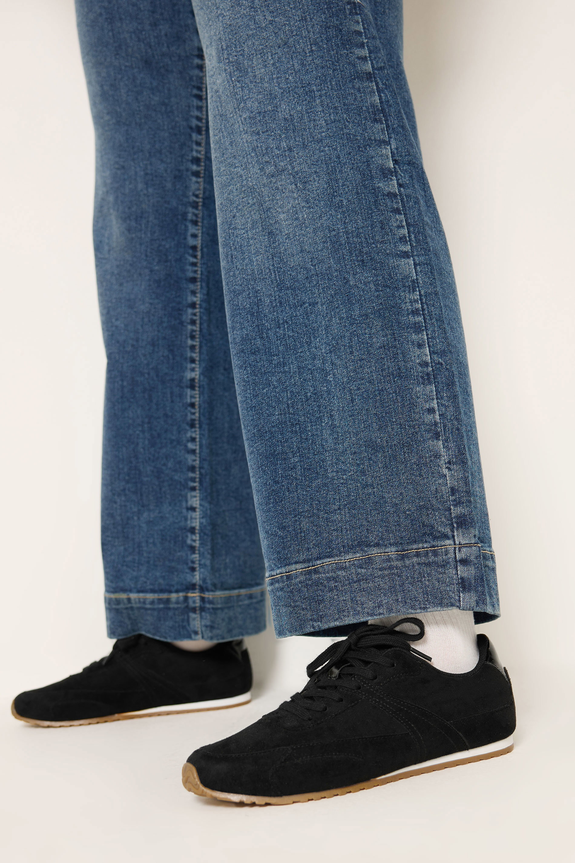 Black Slim Sole Trainers In Wide E Fit | Yours Clothing 1