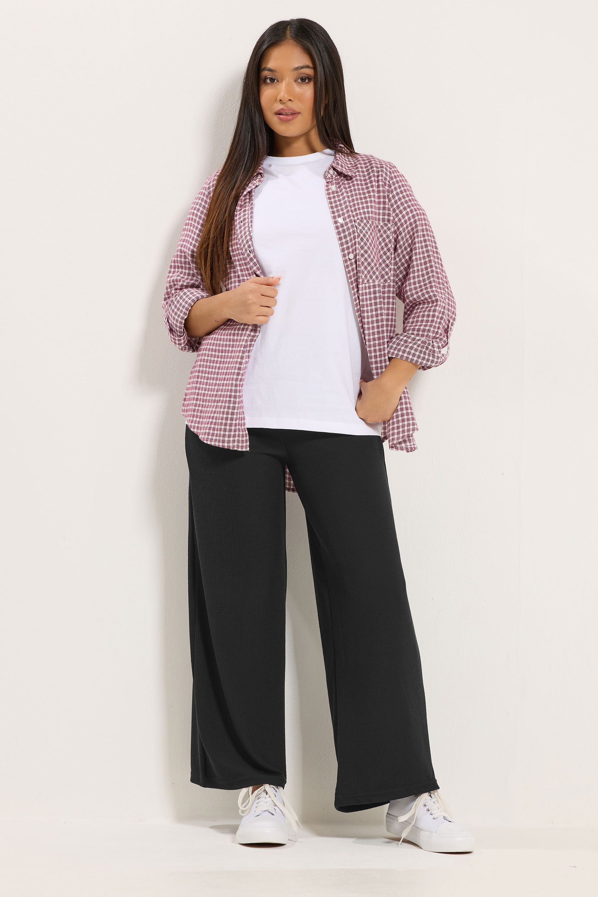 M&Co Petite Black Ribbed Wide Leg Trousers | M&Co 2