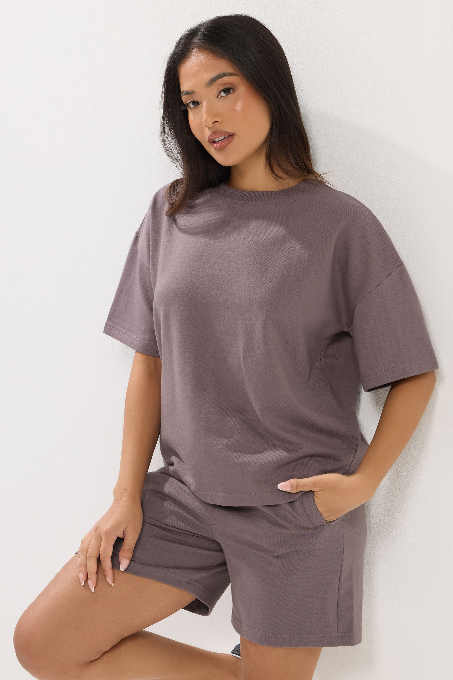 PixieGirl Petite Women's Set Plum Purple Sweat T-Shirt & Shorts | PixieGirl 3