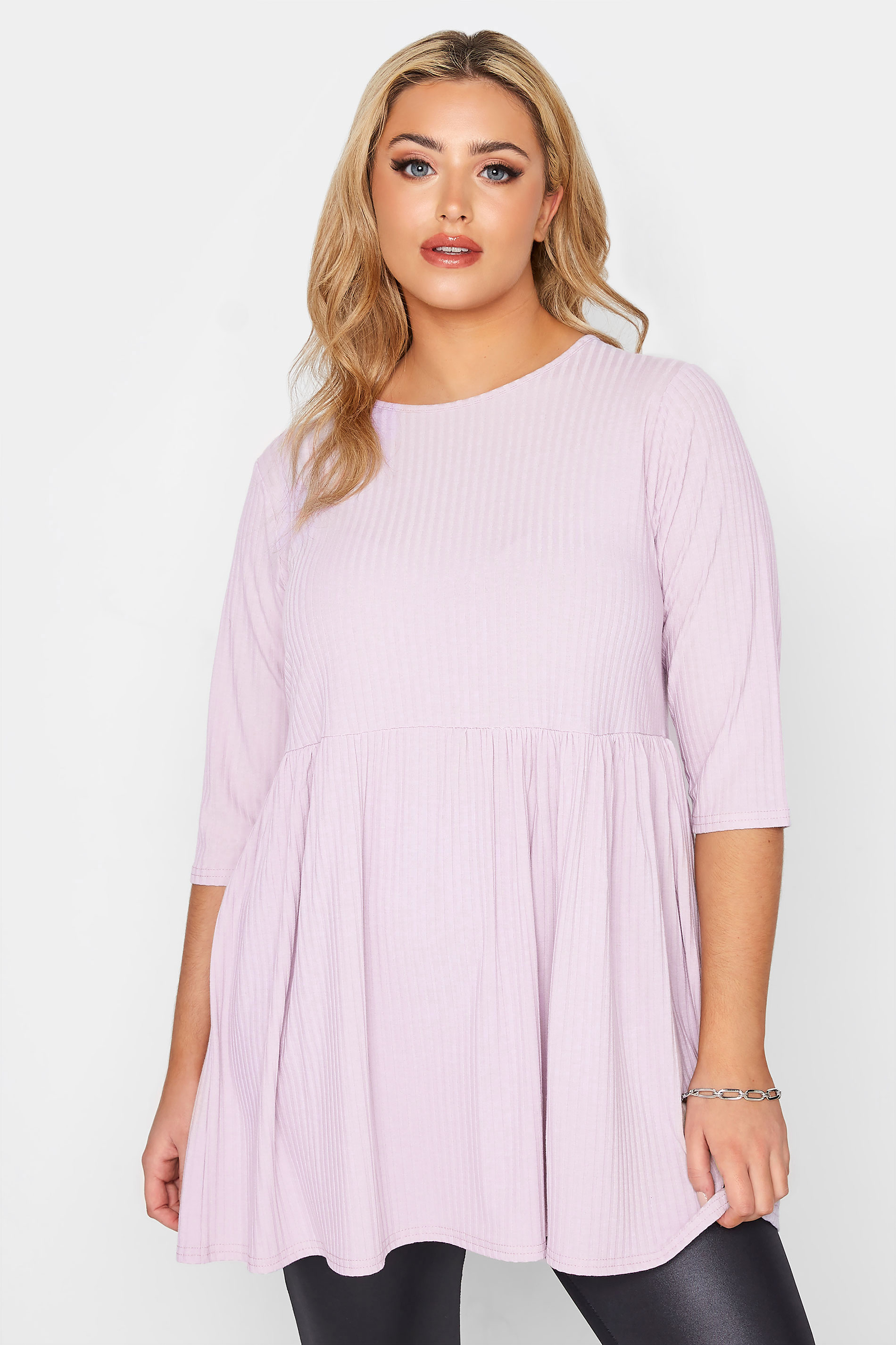 LIMITED COLLECTION Curve Lilac Purple Ribbed Smock Top 1