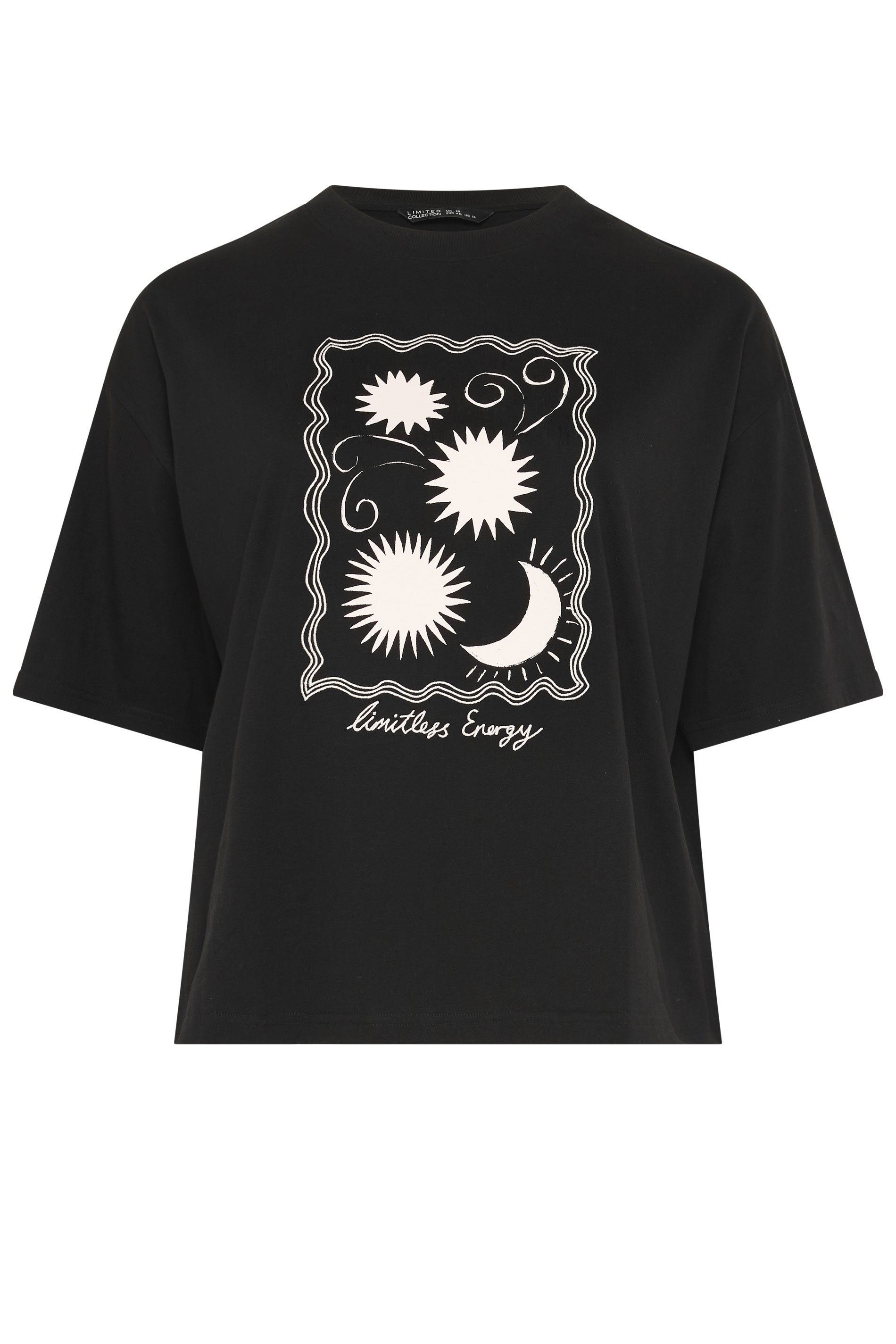 LIMITED COLLECTION Plus Size Black Embroidered Sun Graphic T-Shirt | Yours Clothing 5