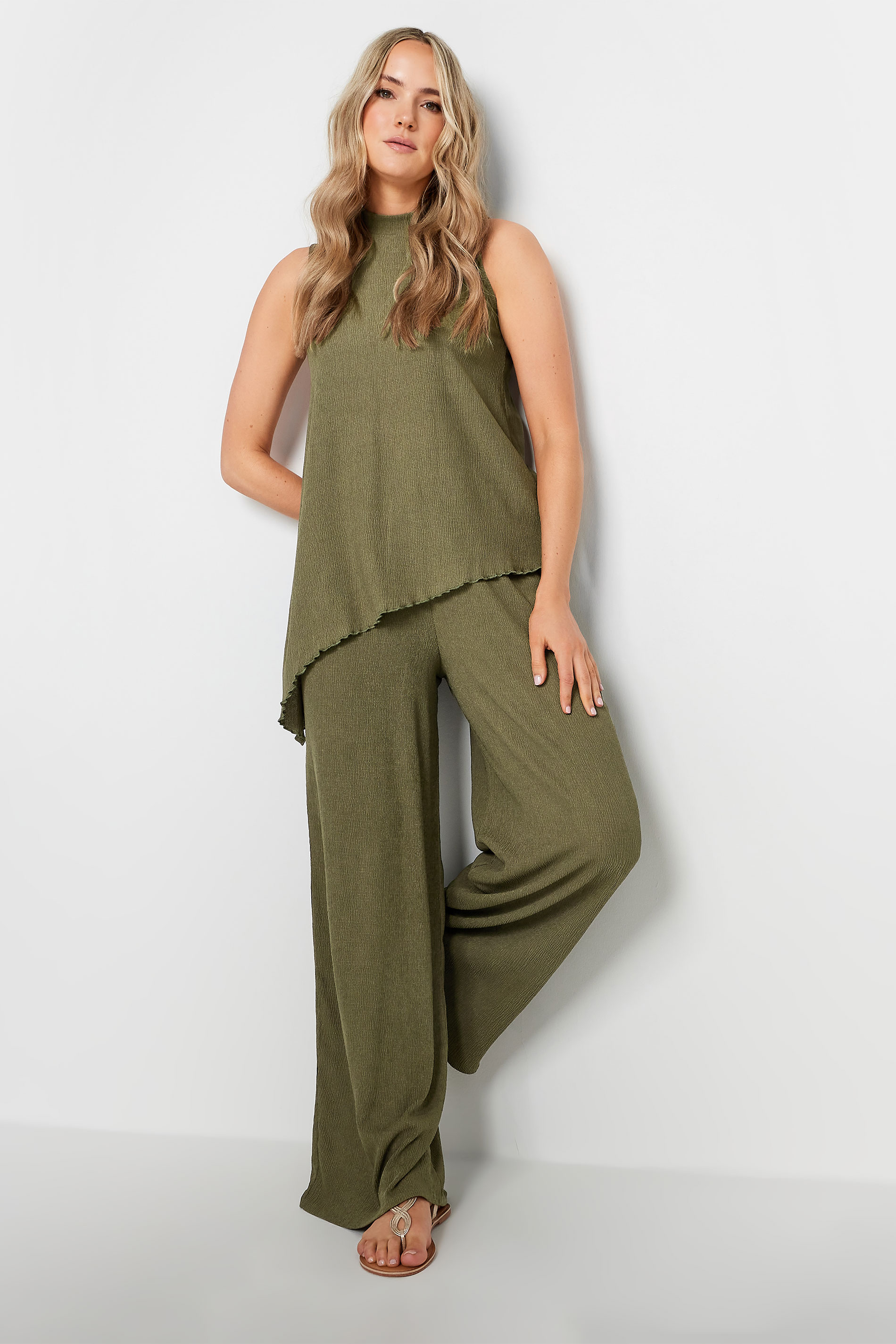 LTS Tall Women's Khaki Green Textured Asymmetric Top | Long Tall Sally 2