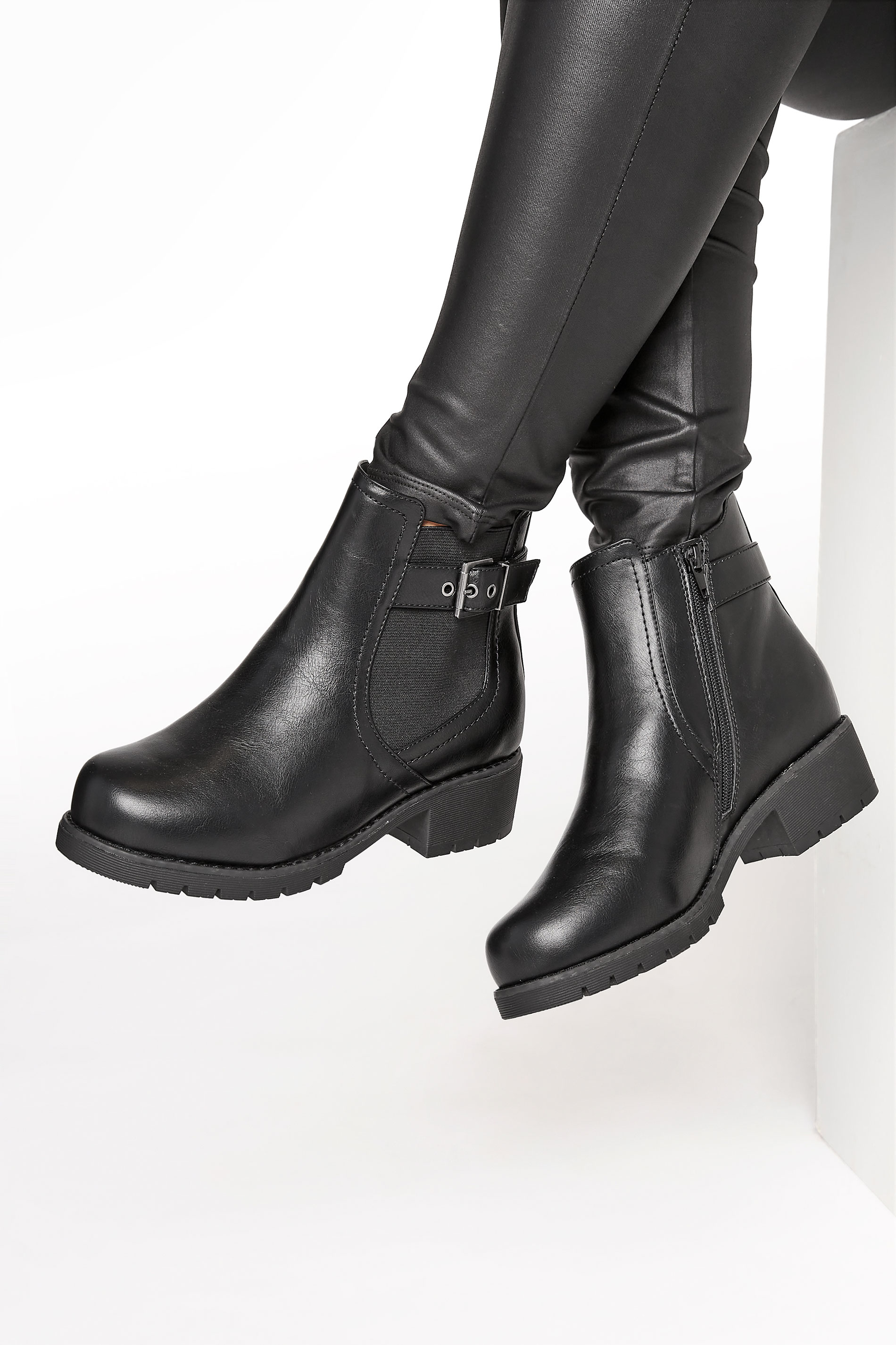 Black Chelsea Buckle Ankle Boots In Extra Wide EEE Fit 1