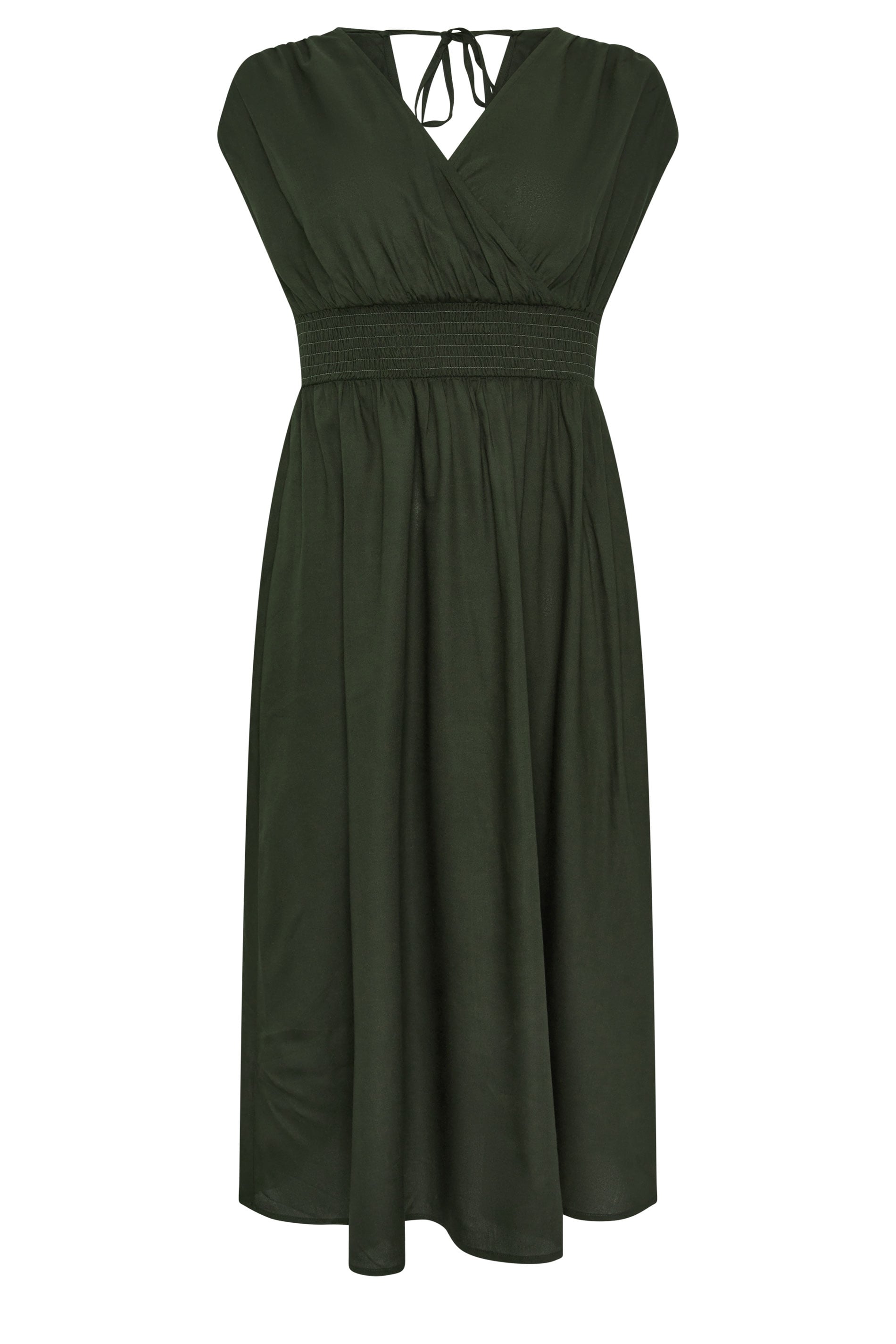 PixieGirl Petite Women's Olive Green Wrap Midi Dress | PixieGirl 5