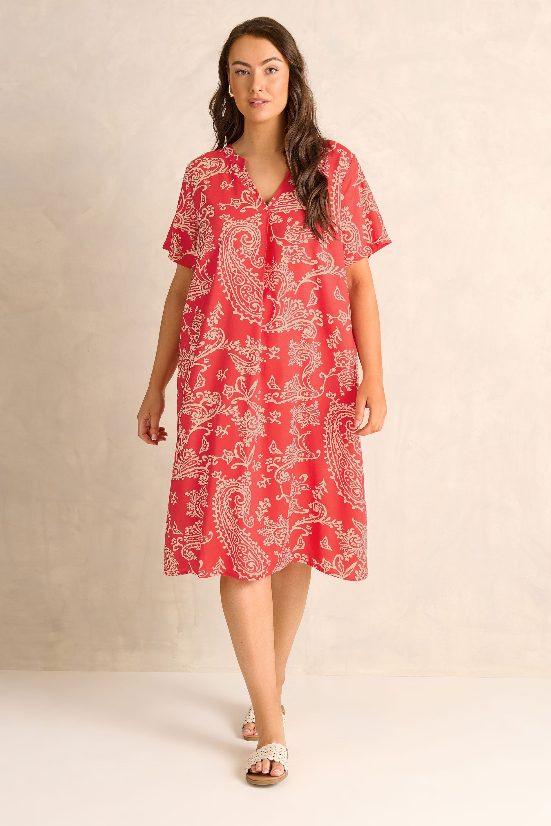 EVANS Plus Size Red Paisley Modal Shift Dress | Evans 1