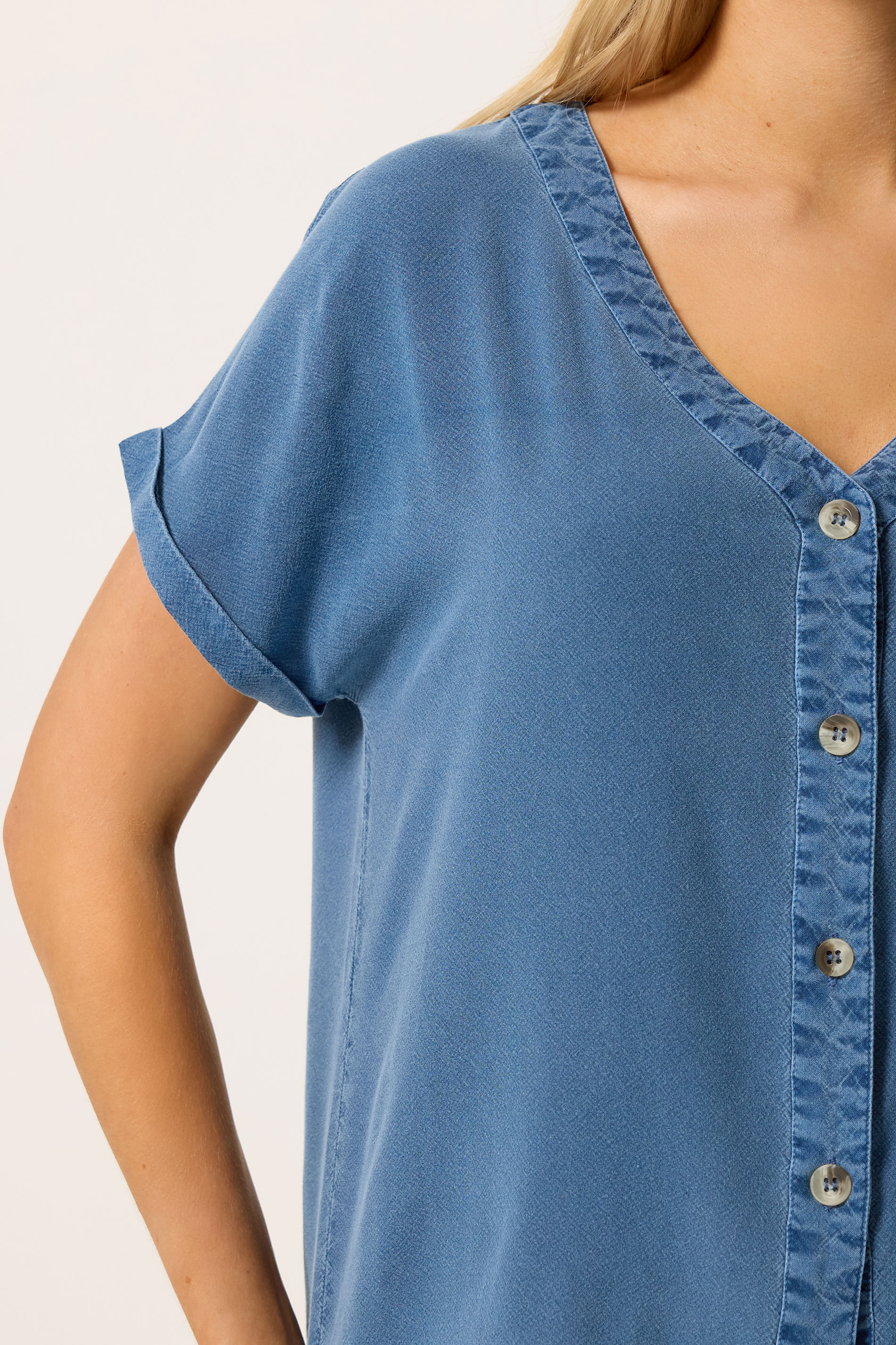 M&Co Denim Blue Button Front Blouse | M&Co 4