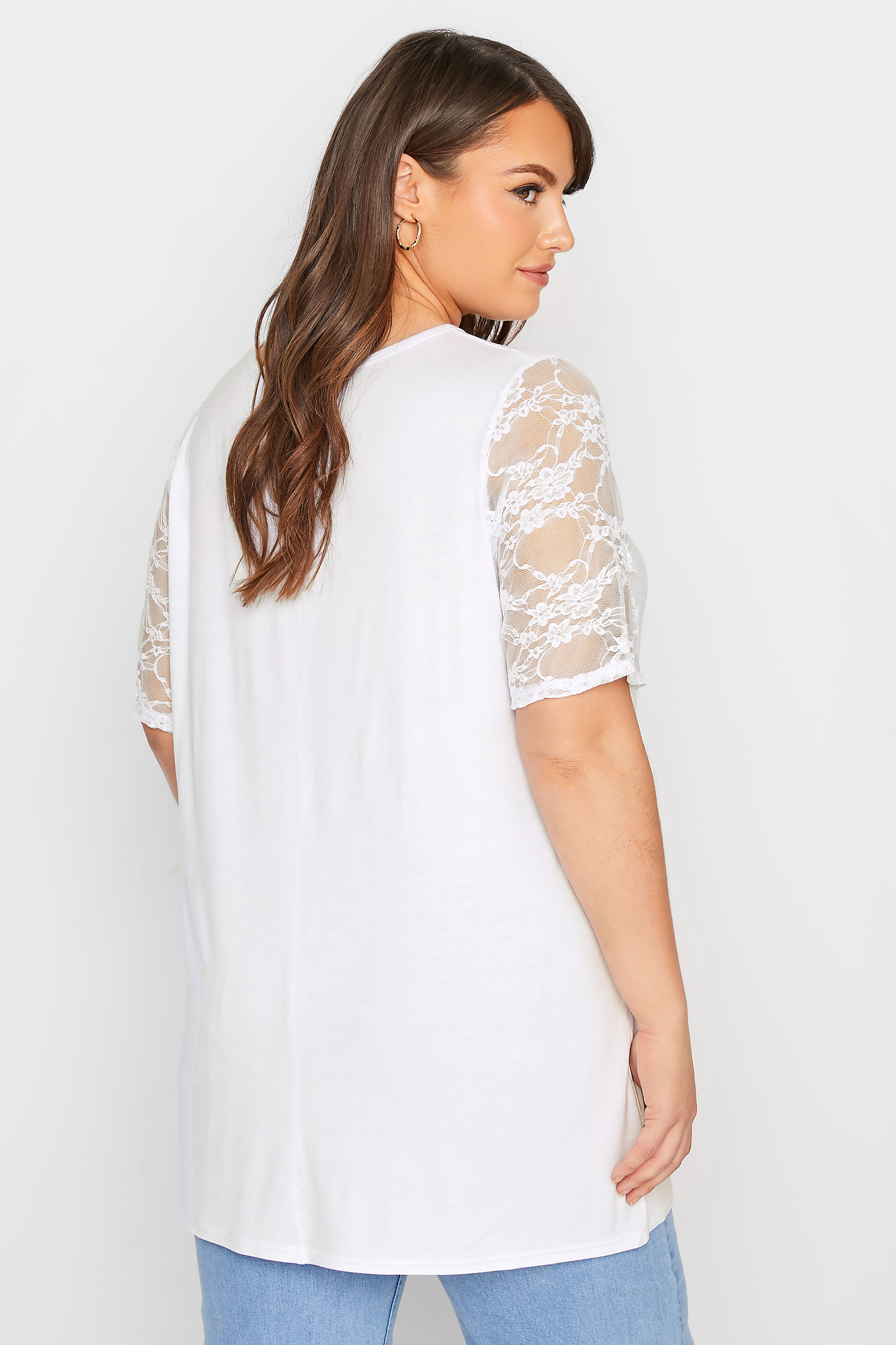 Grande taille  Tops Grande taille  Tops dentelle | LIMITED COLLECTION - Top Blanc Manches Courtes Dentelle - FW64197