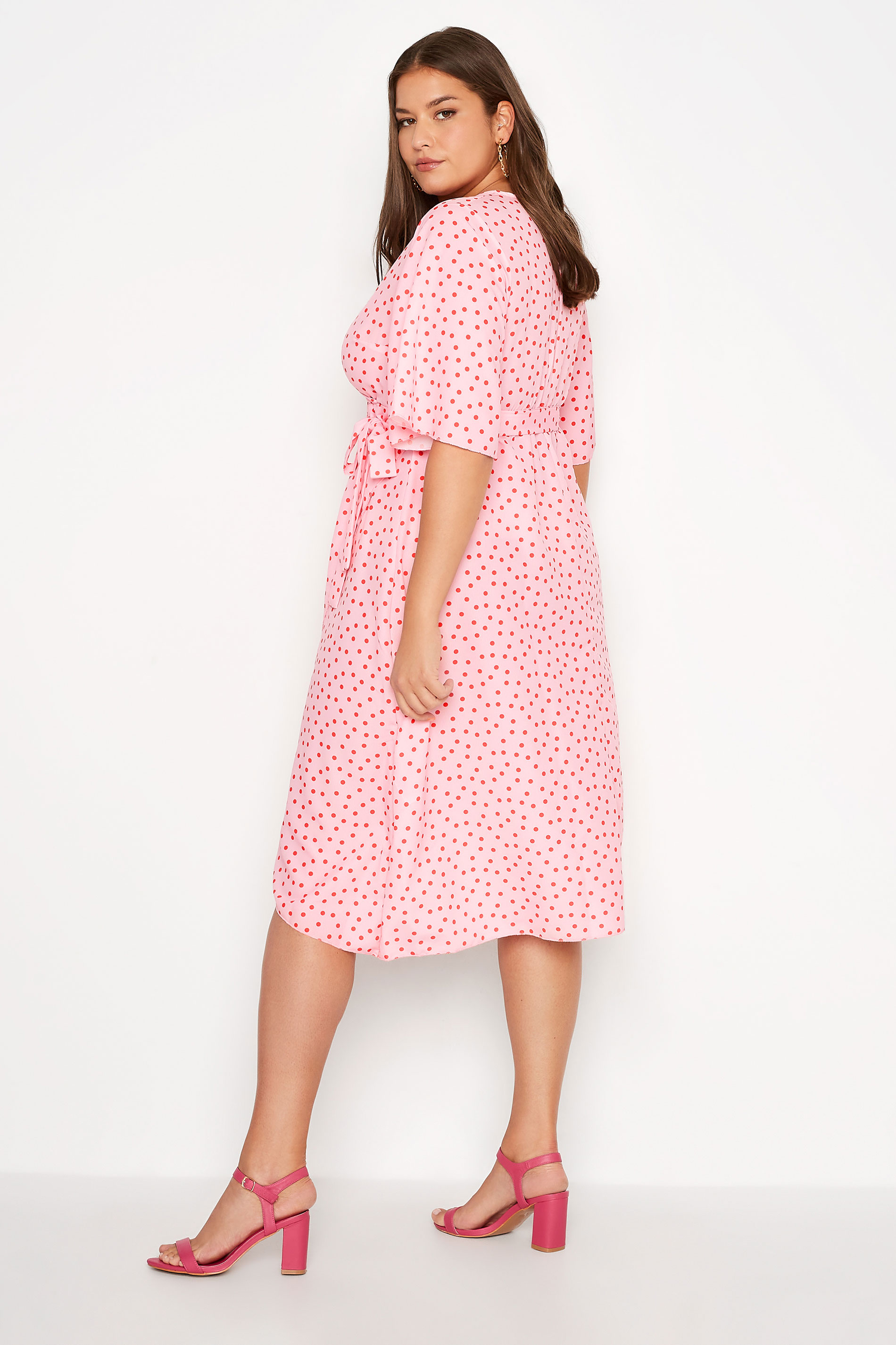 YOURS LONDON Plus Size Pink Polka Dot Midi Wrap Dress | Yours Clothing 3