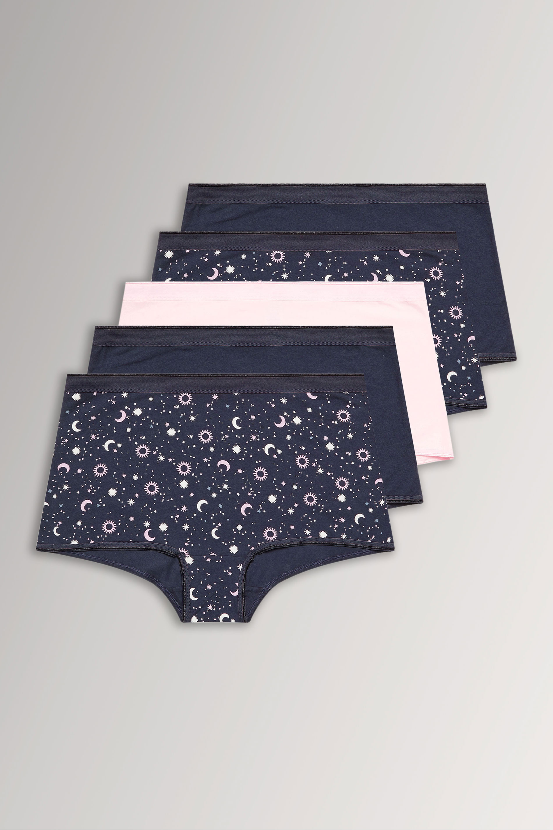 YOURSET 5 PACK Plus Size Navy Blue Celestial Print Shorts | Yours Clothing 3