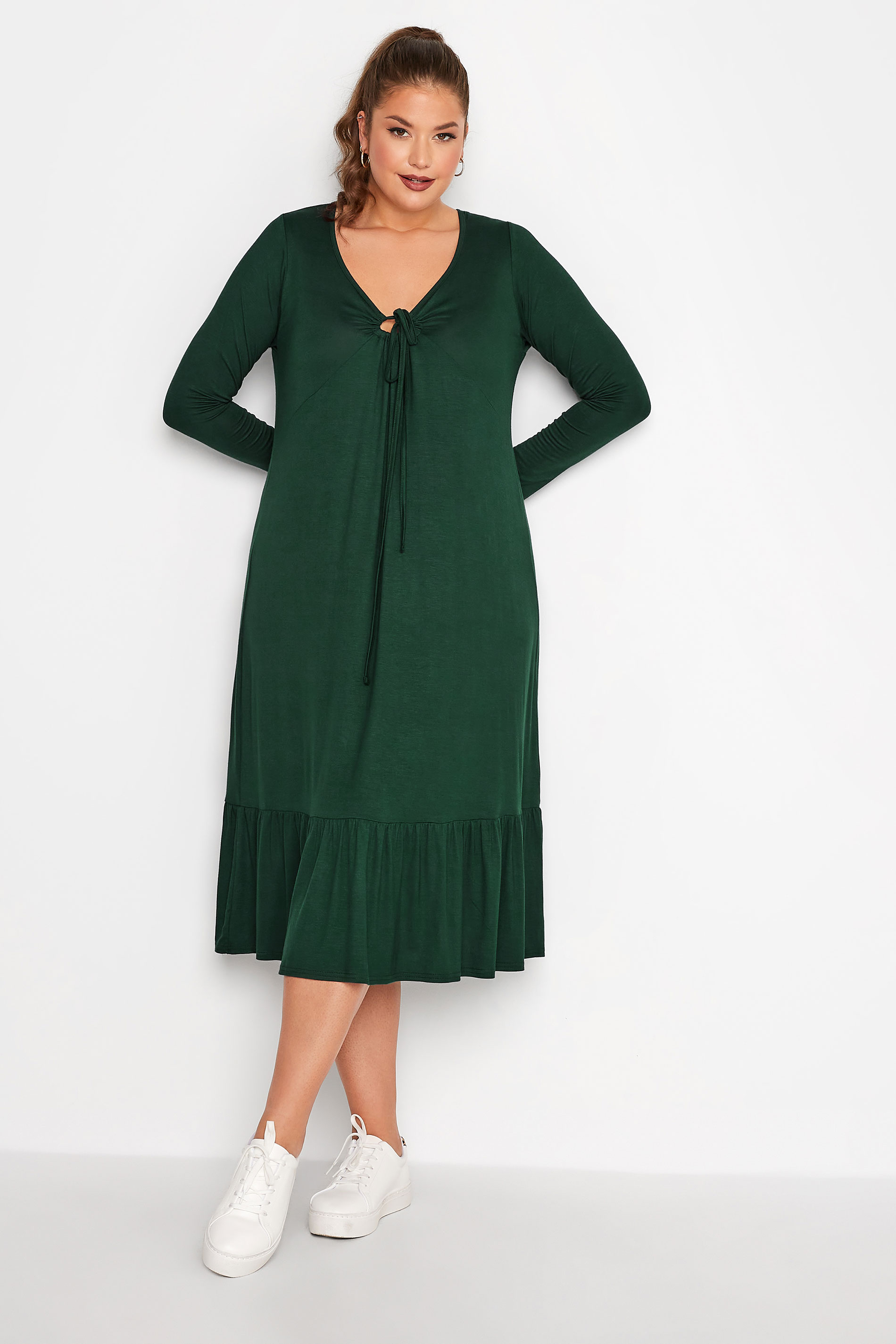LIMITED COLLECTION Plus Size Forest Green Keyhole Tie Neck Midaxi Dress | Yours Clothing 3