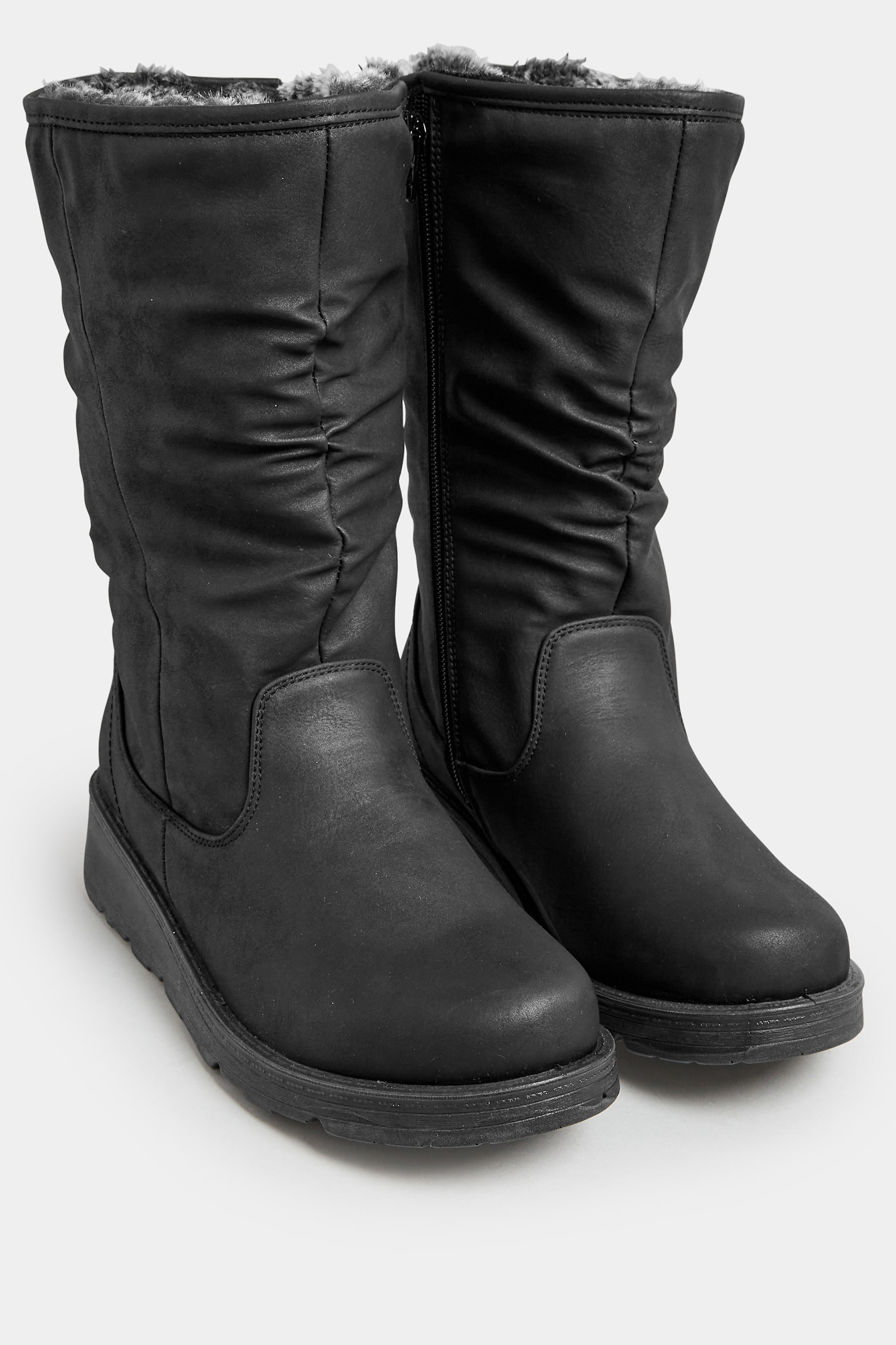 Black Fur Lined Calf Boots In Wide E Fit & Wide EEE Fit | Yours Clothing 2