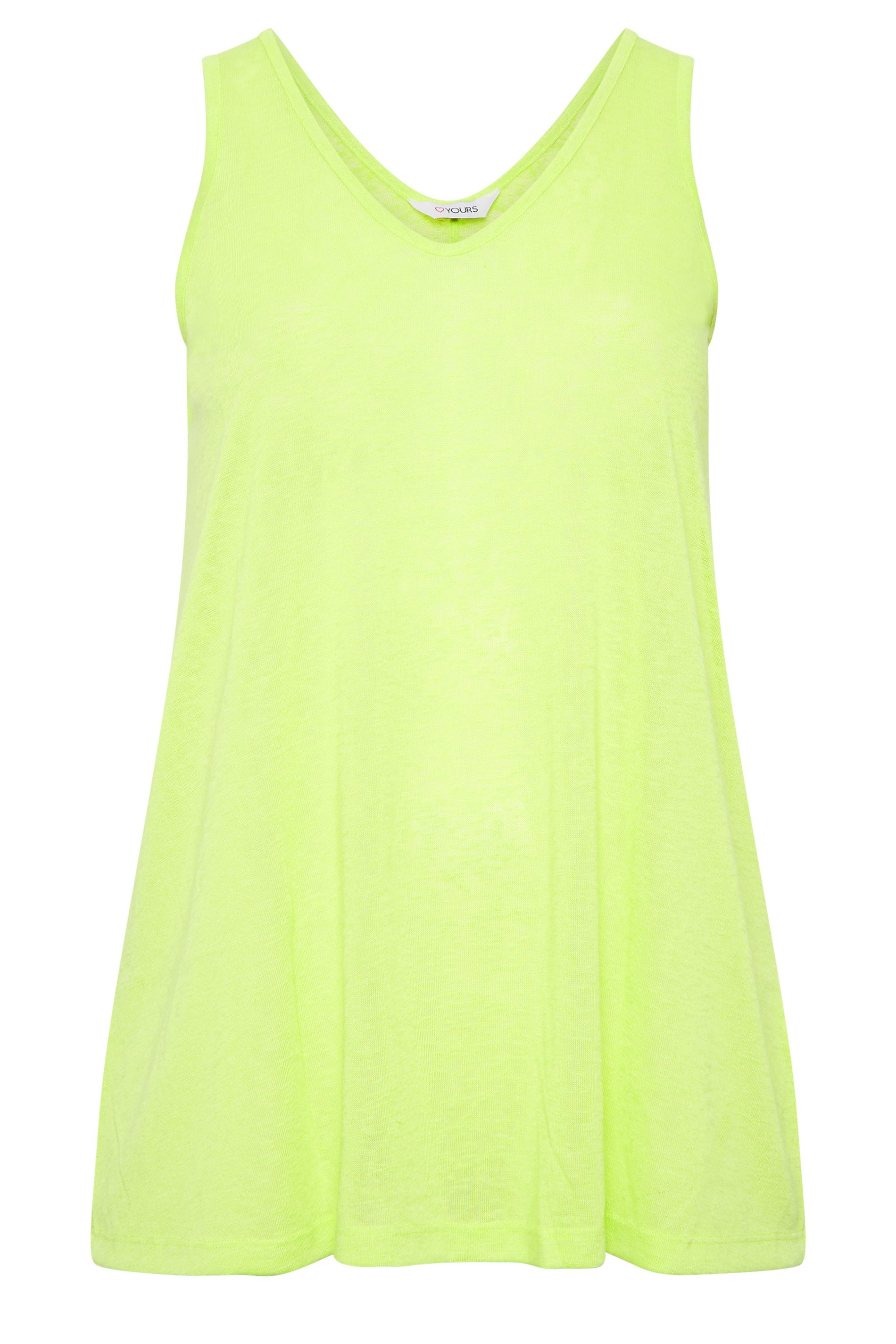 YOURS Curve Plus Size Lime Green Linen Look Vest Top | Yours Clothing