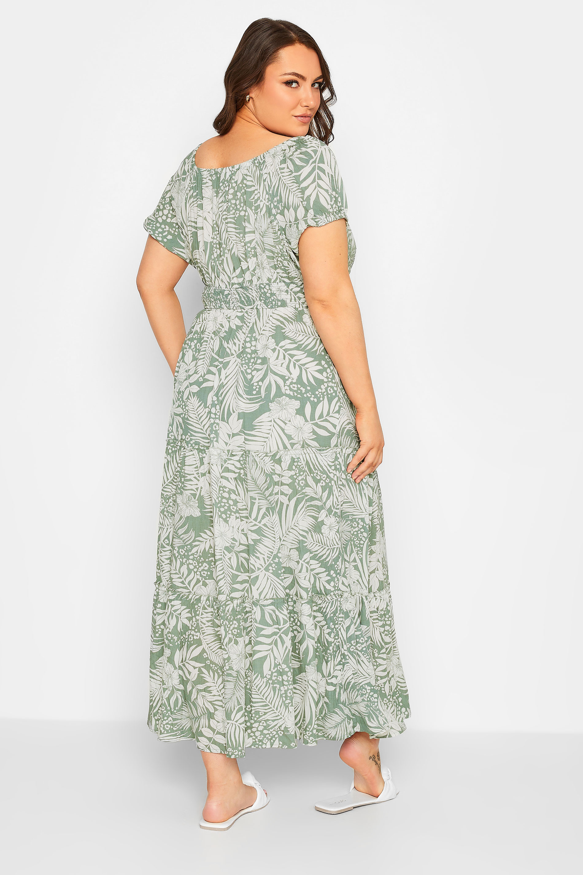 YOURS Plus Size Green Floral Print Bardot Maxi Dress |  3