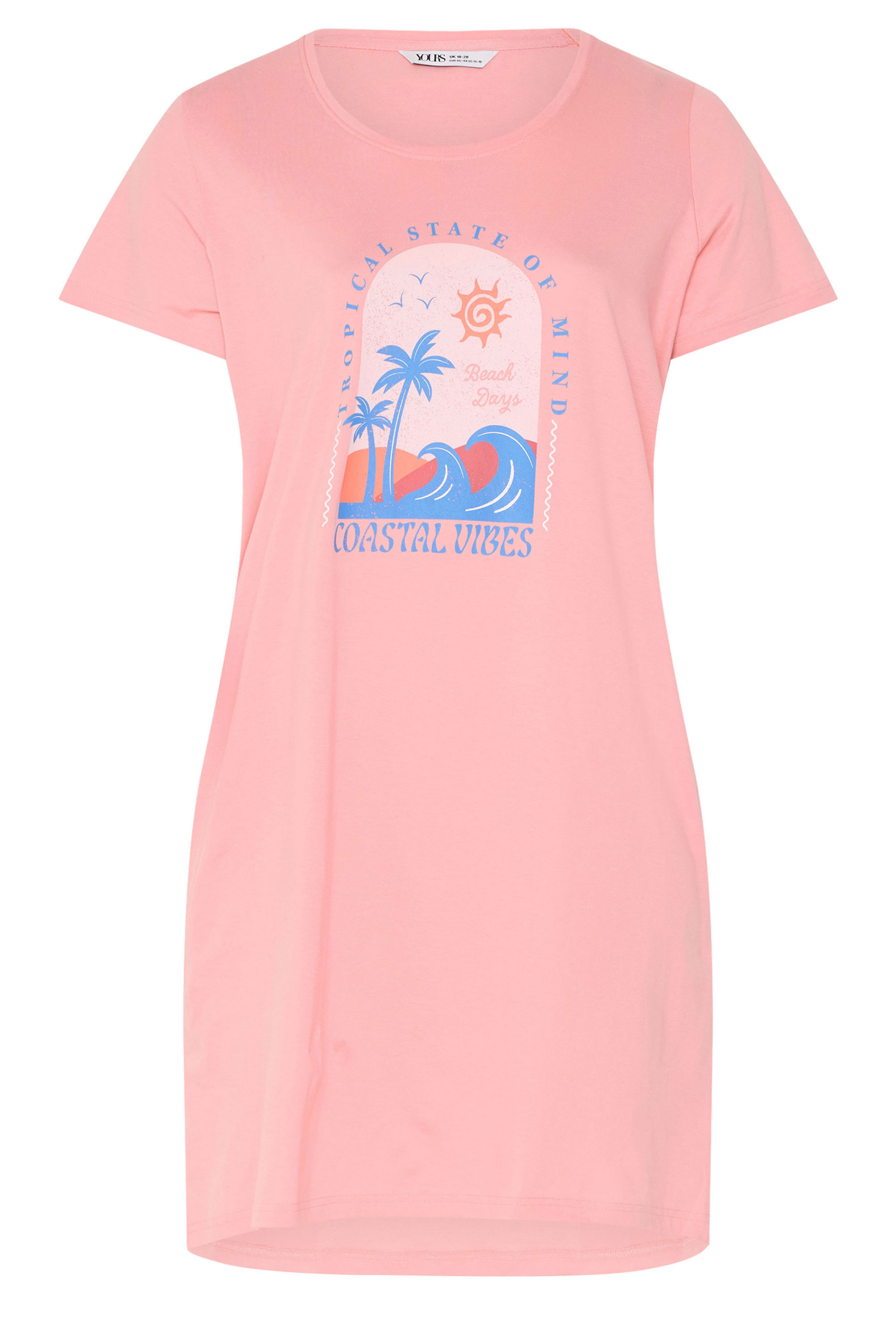 YOURS Plus Size Pink 'Coastal Vibes' Dipped Back Nightdress | Yours Clothing 5