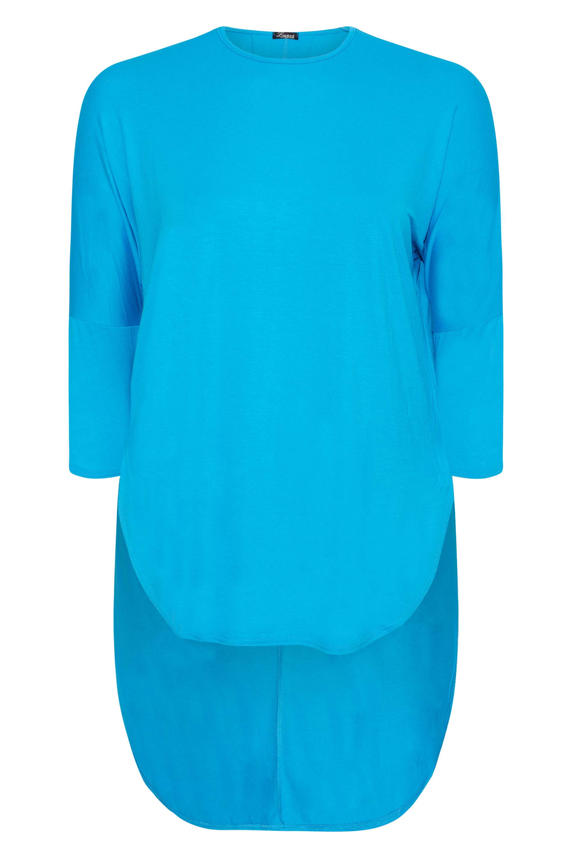Grande taille  Tops Grande taille  Tops Ourlet Plongeant | LIMITED COLLECTION - T-Shirt Bleu Turquoise Manches Longues Ourlet Plongeant - DP02043