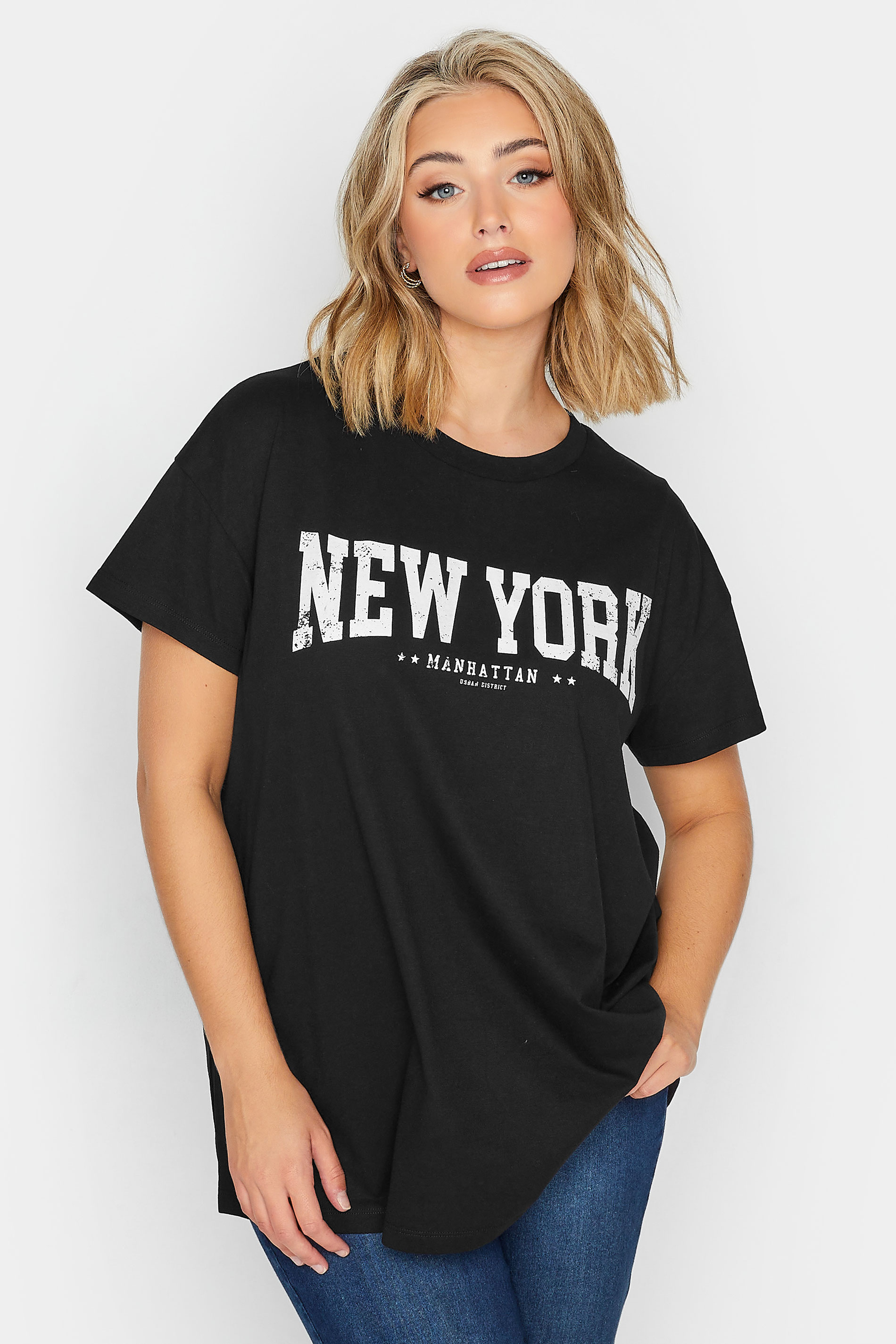 YOURS Plus Size Black 'New York' Slogan T-Shirt | Yours Clothing 1